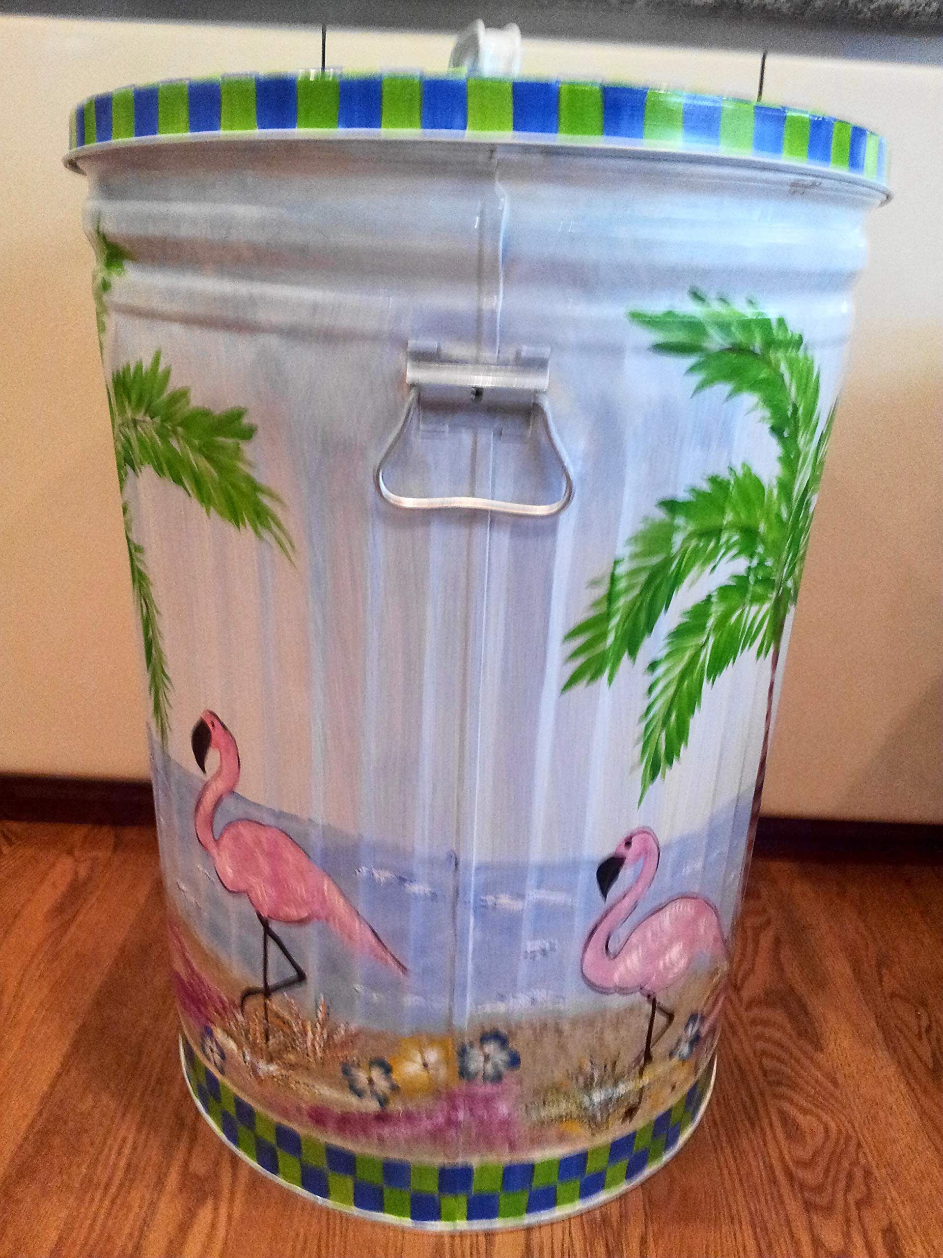 20 Gallon Hand Painted Galvanized Steel Trash Can - Durable Outdoor & Indoor Waste Bin for Kitchen, Garage, Office, and Garden Use