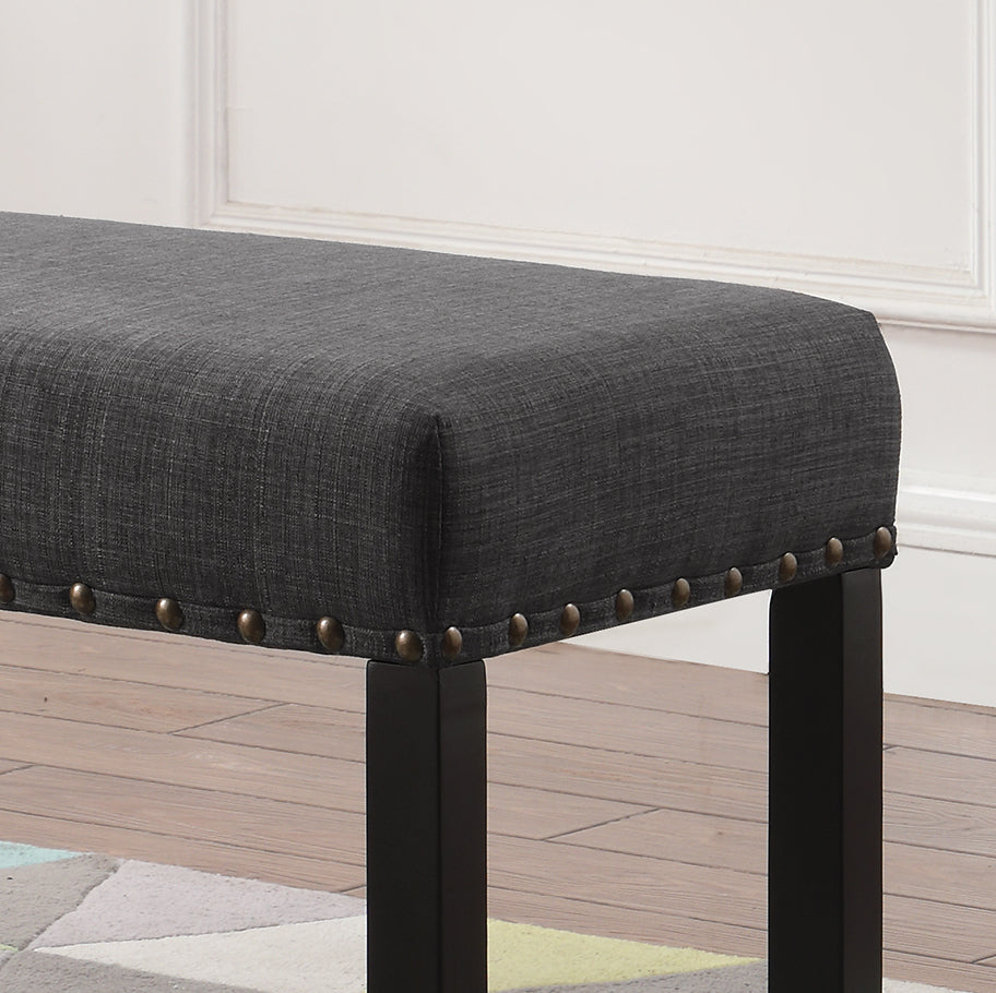 Roundhill Furniture Biony Fabric Dining Bench with Nailhead Trim, Grey - Stylish Upholstered Seat for Kitchen, Dining Room, or Breakfast Nook