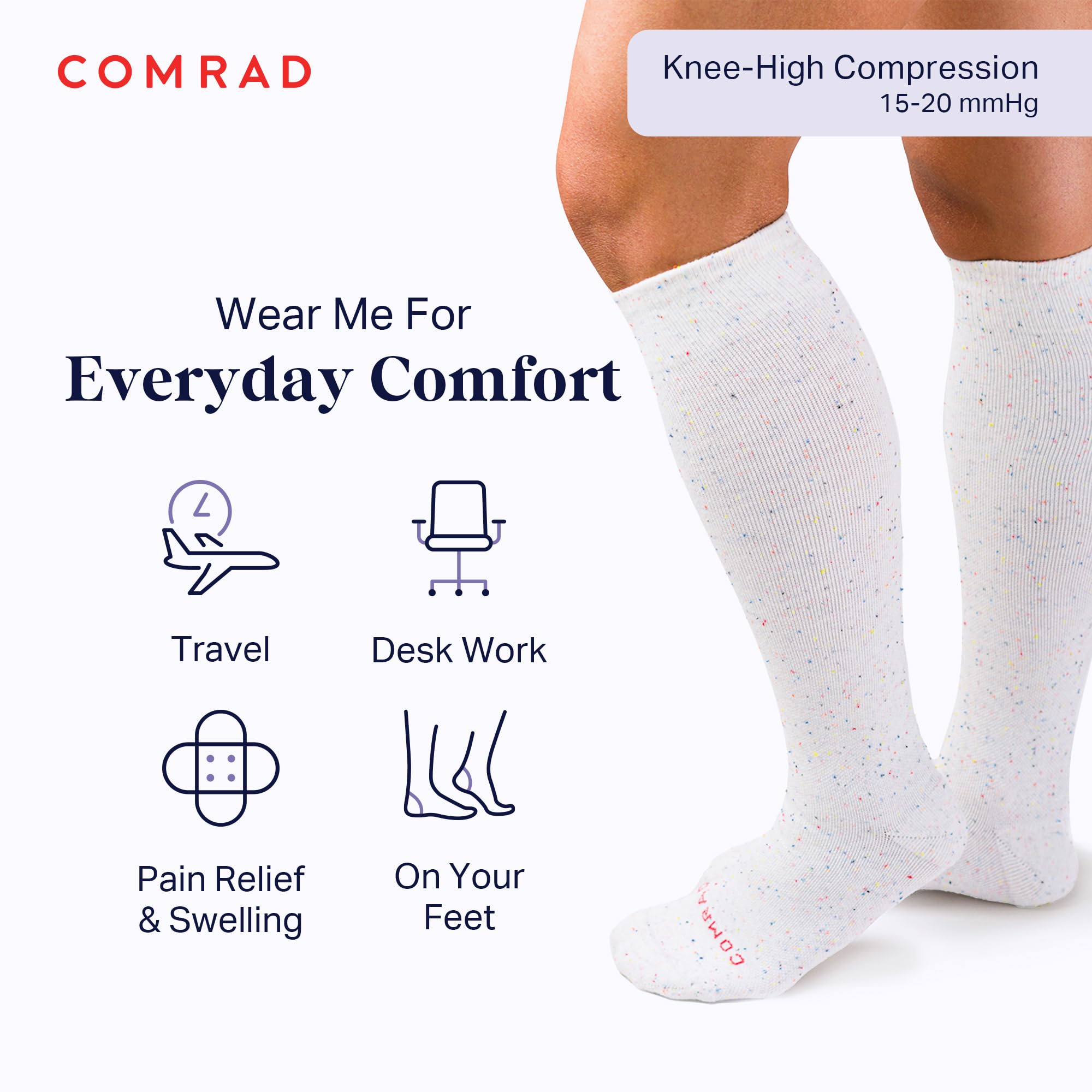 Comrad Recycled Cotton Knee High Compression Socks 15-20mmHg - Soft Breathable Support Socks for Men & Women - Perfect for Running, Travel & Circulation Support