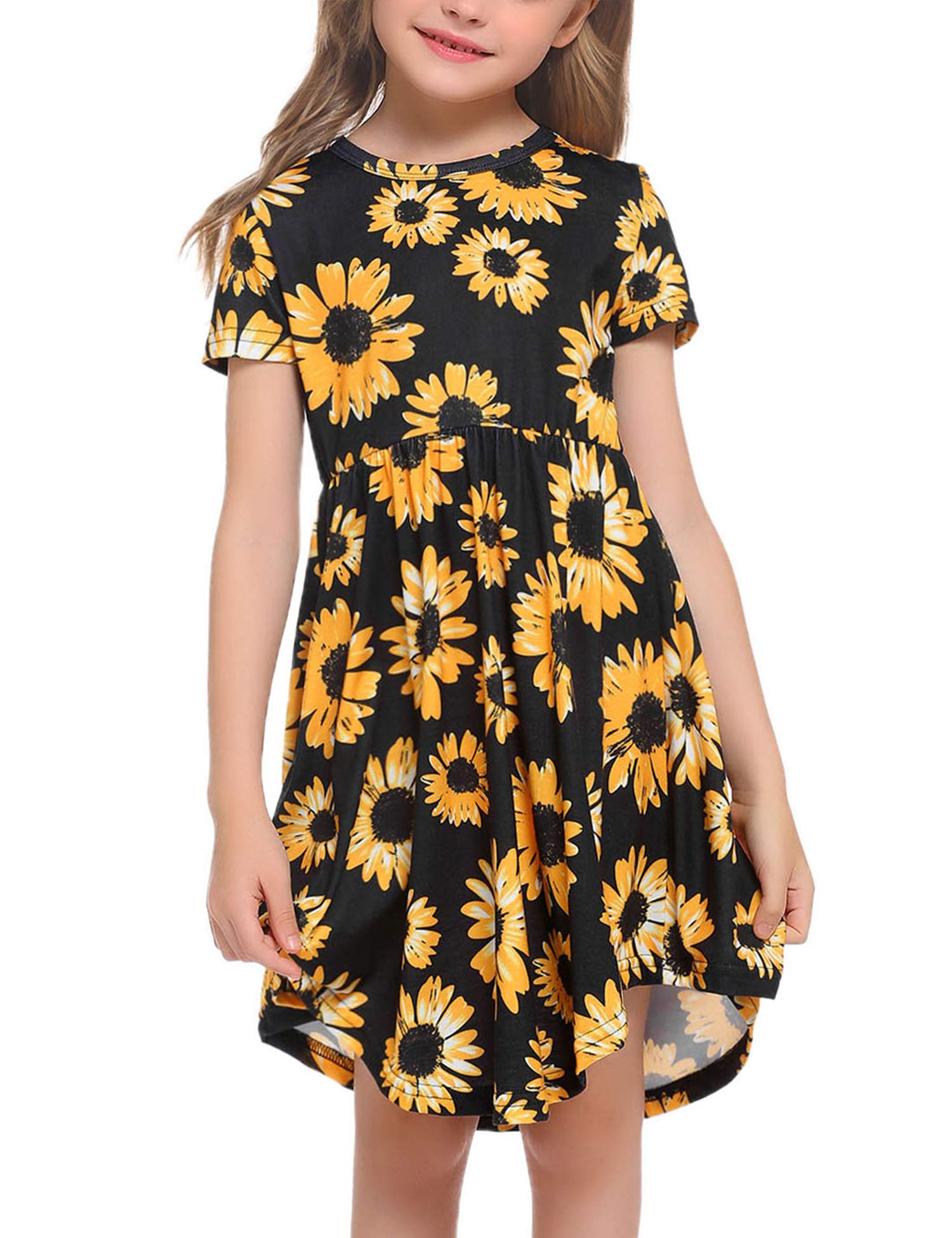 Arshiner Girls Long Sleeve Floral Dress - Boho Casual Twirly Skater Swing Dress for Kids | Perfect for School, Parties & Playdates