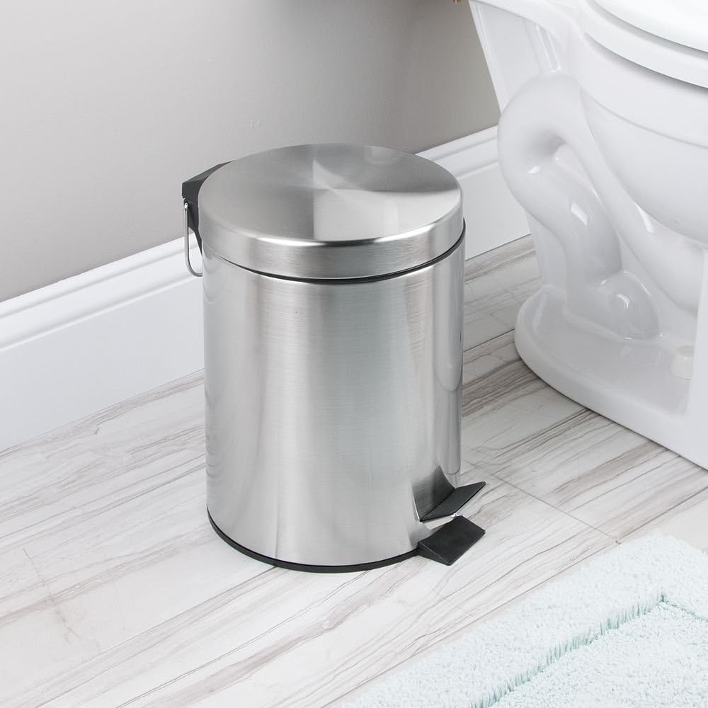 Rocky Mountain Goods 1.85 Gallon Small Step Trash Can - Stainless Steel Foot Pedal Garbage Bin with Removable Pail & Handle - Heavy Duty Metal Wastebasket for Bathroom, Bedroom, Office - Perfect for Discreet Disposal in Home & Workspaces