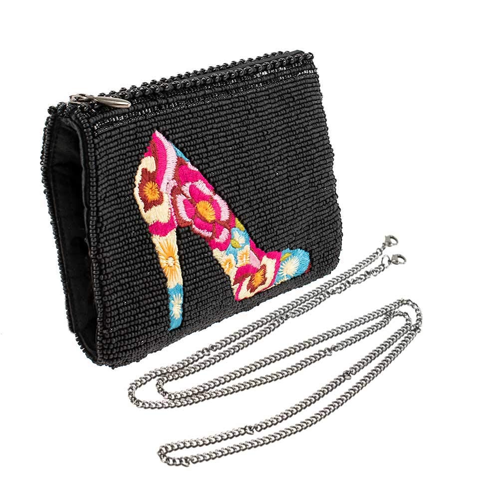Mary Frances In Step Beaded Floral Embroidered High Heel Shoe Crossbody Phone Bag - Stylish Women's Fashion Accessory for Parties, Weddings & Evening Events