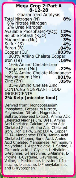 Mega Crop 2-Part Hydroponic & Soil Nutrient Fertilizer with Organic NPK (5-12-26) - Plant Growth Booster for Indoor Gardens, Greenhouses & Home Growers