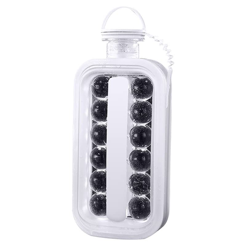 2 in 1 Portable Ice Cube Trays & Ice Ball Maker - 17 Grid Silicone Mold with Flat Lid for Cocktails, Whiskey, Coffee, Beer & Champagne - Perfect for Home Bars, Parties & Outdoor Use (White)