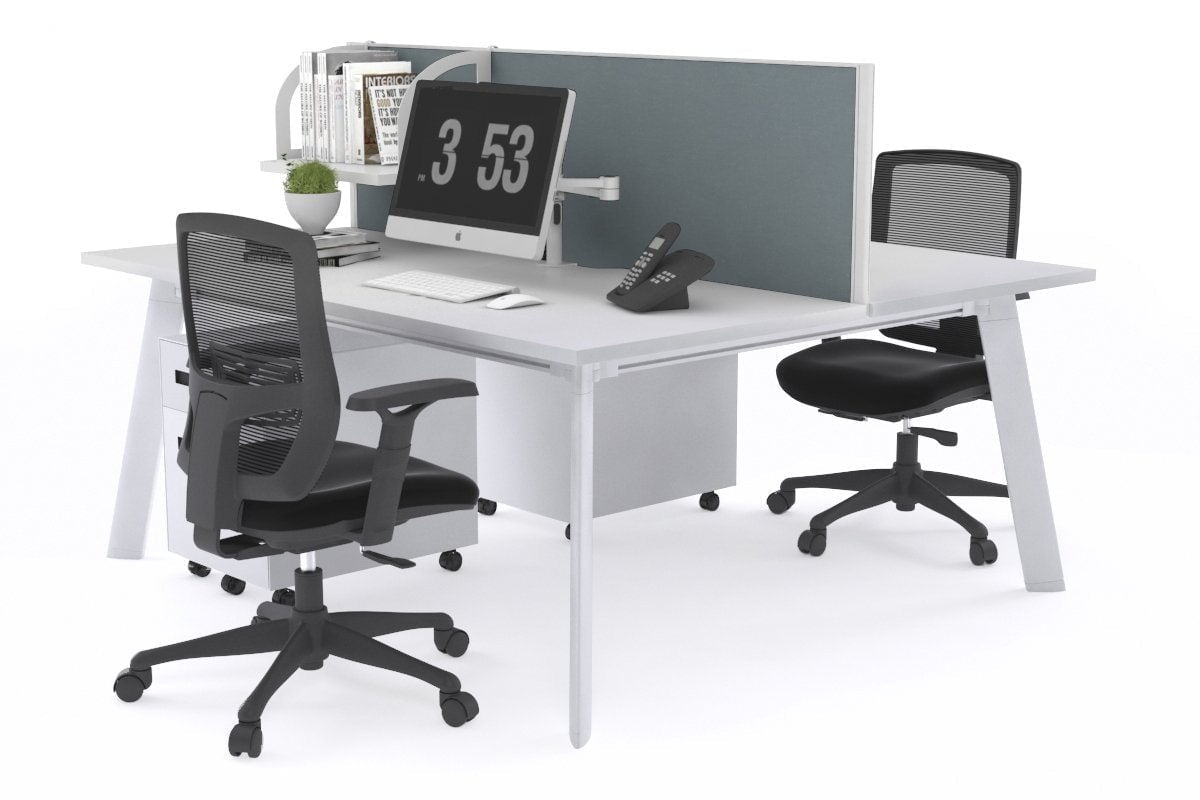 2 Person Workstation with White Frame - 1800L x 800W Switch Desk with Cable Management Scallop for Office & Home Workspace