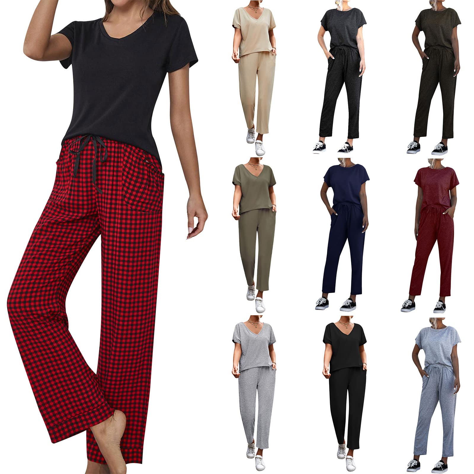 Women's 2-Piece Pajama Set - Super Soft Short Sleeve Sleepwear Top & Lounge Pants - Cozy Cotton PJs for Women - Perfect for Sleeping, Lounging & Relaxing at Home