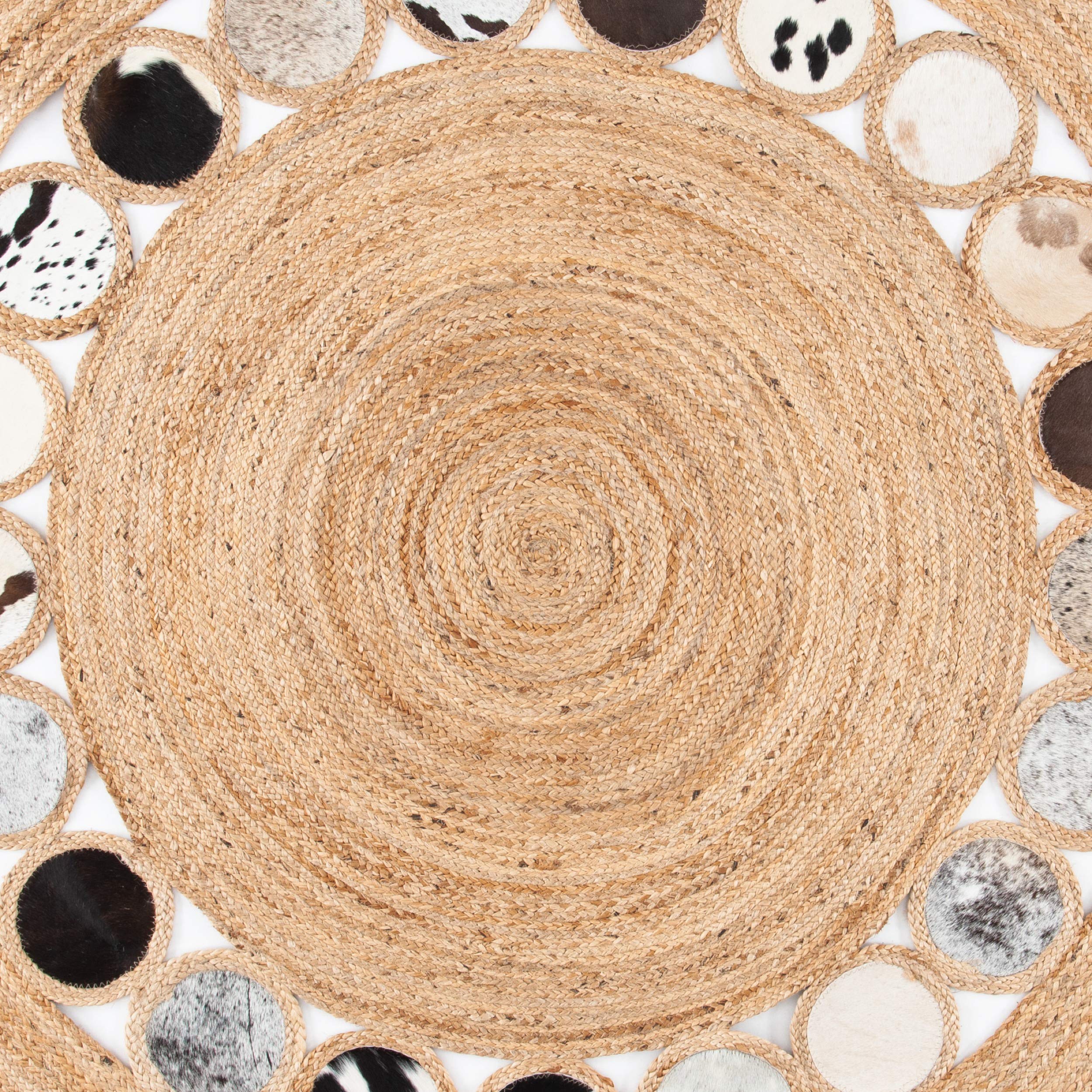 SAFAVIEH Natural Fiber Round Collection 6' Round Beige/Silver NF370G Handmade Boho Woven Jute & Leather Area Rug - Perfect for Boho Chic Living Rooms, Bedrooms & Home Decor