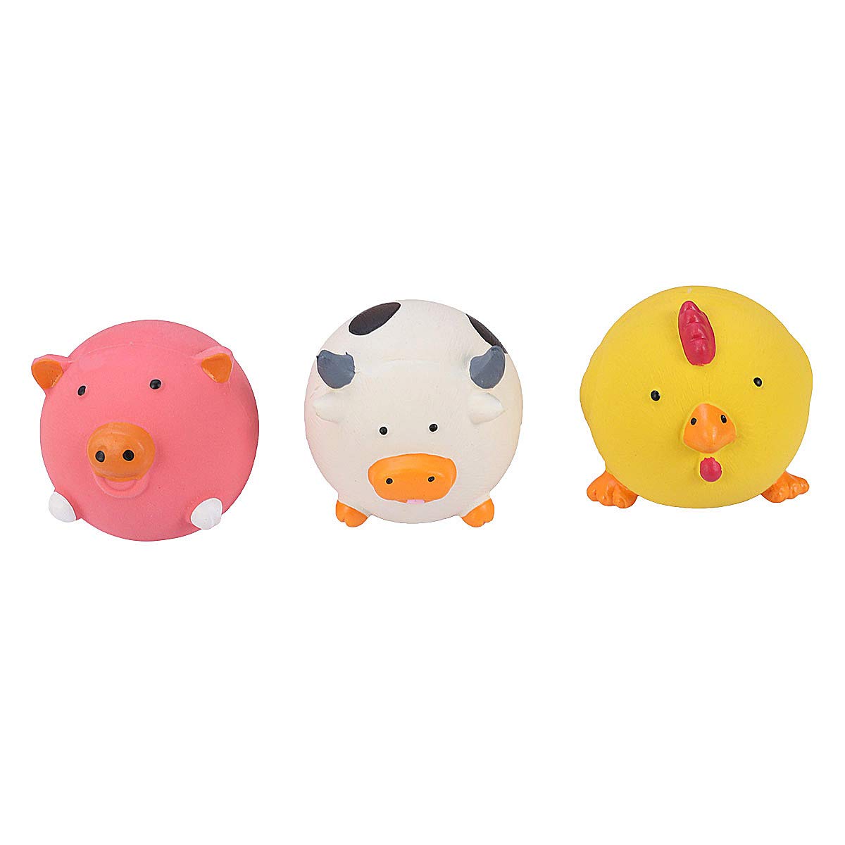 Dog Chew Toys - 3 Pack Safe Rubber Squeaky Toys for Puppies, Teething Balls with Funny Cartoon Design - Perfect for Training, Playtime & Dental Health (Blue/Red/Yellow)