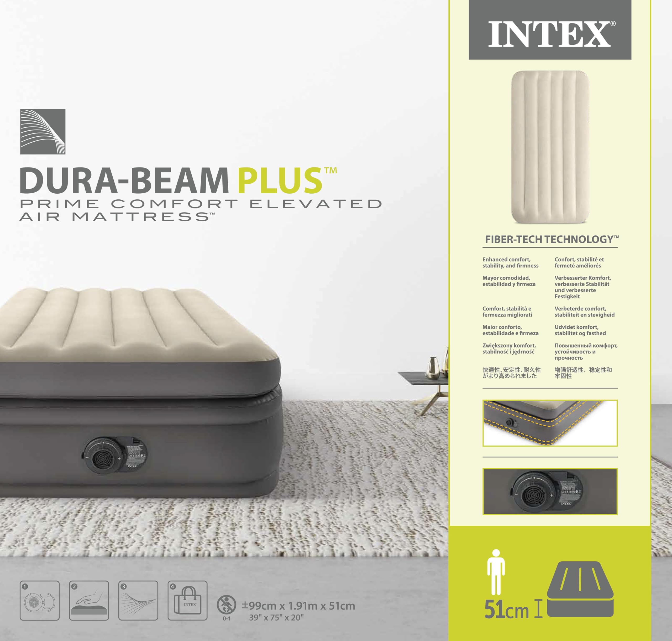**Intex 64162 Single Airbed Mattress with Dura Beam Prime & Fiber Tech Technology, Built-in Electric Pump, 99 x 191 x 51 cm – Perfect for Camping, Guest Beds & Home Comfort**