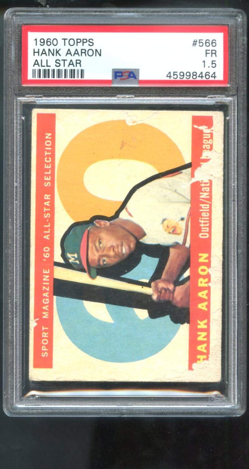 1960 Topps #566 Hank Aaron All Star Baseball Card - PSA 1.5 Graded - Vintage Sports Collectible for Display & Investment