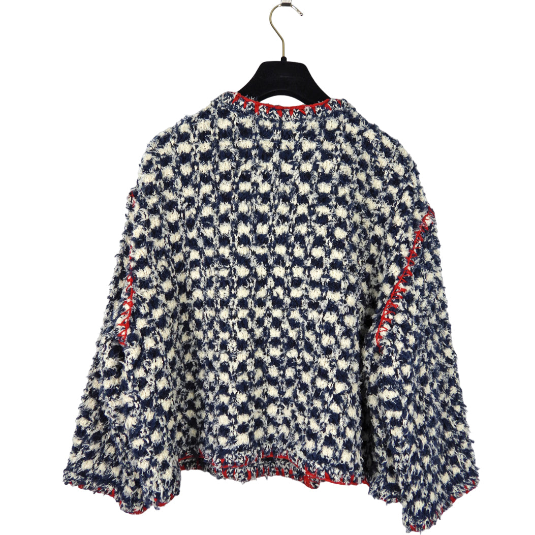 Chanel 21C Navy and Red Tweed Jacket Women's Size FR44 (US 12/L) - Luxury Tweed Blazer for Office, Party & Special Occasions