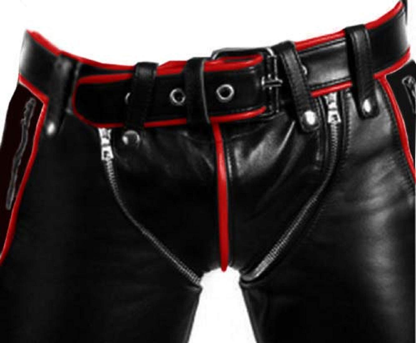 Men's Real Black Cow Leather Heavy Duty Bondage Pants - Gay Biker Jeans for Motorcycle Riding, Nightclubs & Alternative Fashion