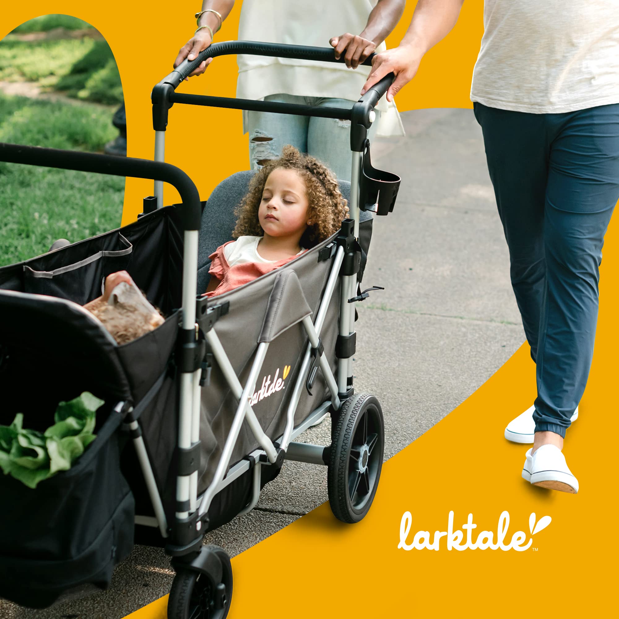 Larktale Caravan - Double Seater Collapsible Wagon Stroller for Kids, Baby & Toddlers | All-Terrain Foldable Wagon for Beach, Park, Camping & Outdoor Adventures