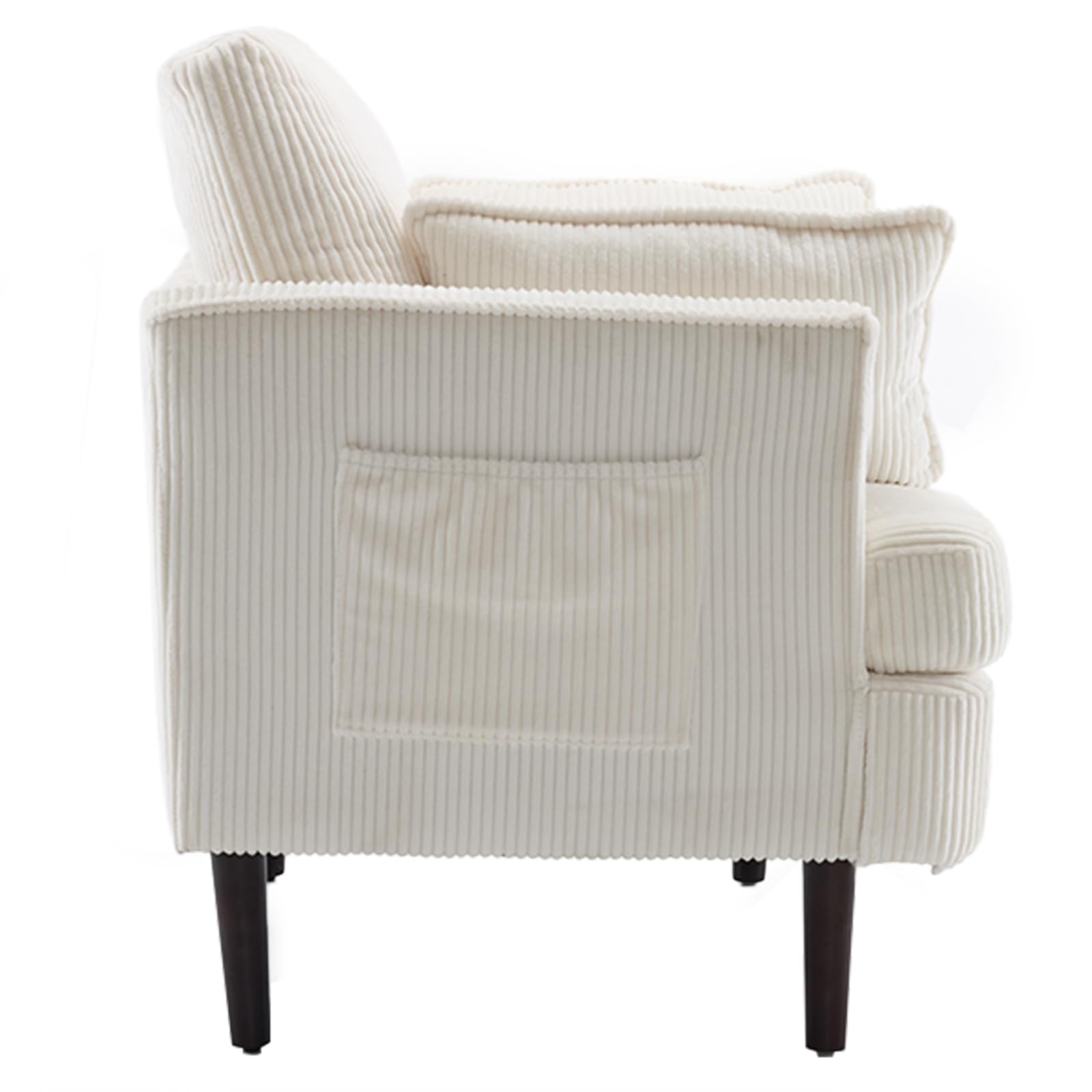 Karl Home Modern Accent Chair - Corduroy Upholstered Armchair with 2 Pillows & Side Pocket, Barrel Sofa Chair with Sturdy Solid Wood Legs - Comfortable Reading Chair for Living Room, Bedroom & Office (Beige) - Perfect for Relaxing, Reading & Small Space Decor