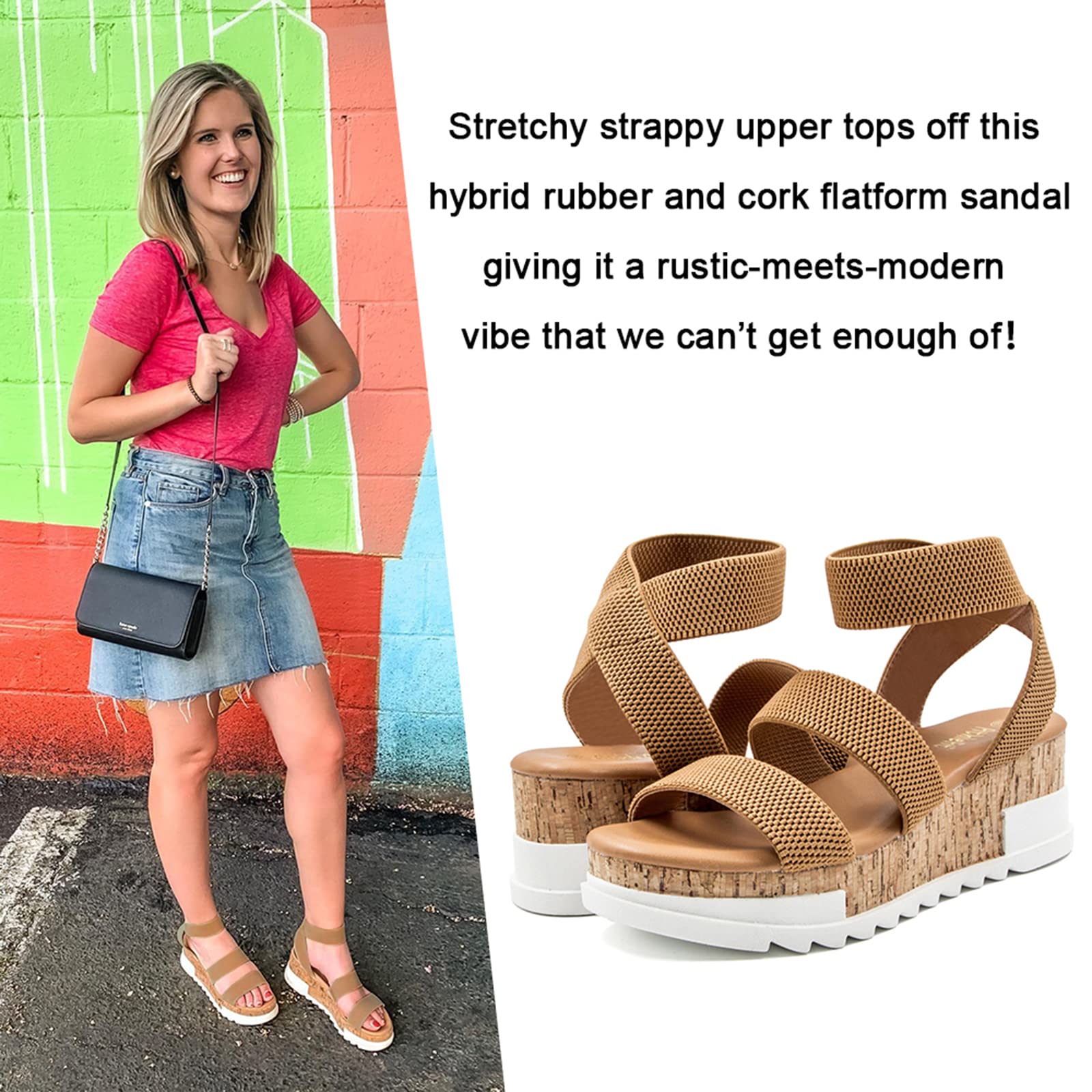 Athlefit Women's Wedge Sandals - Cork Elastic Strap Platform Sandals for Women | Comfortable Summer Shoes for Beach, Walking & Casual Outfits