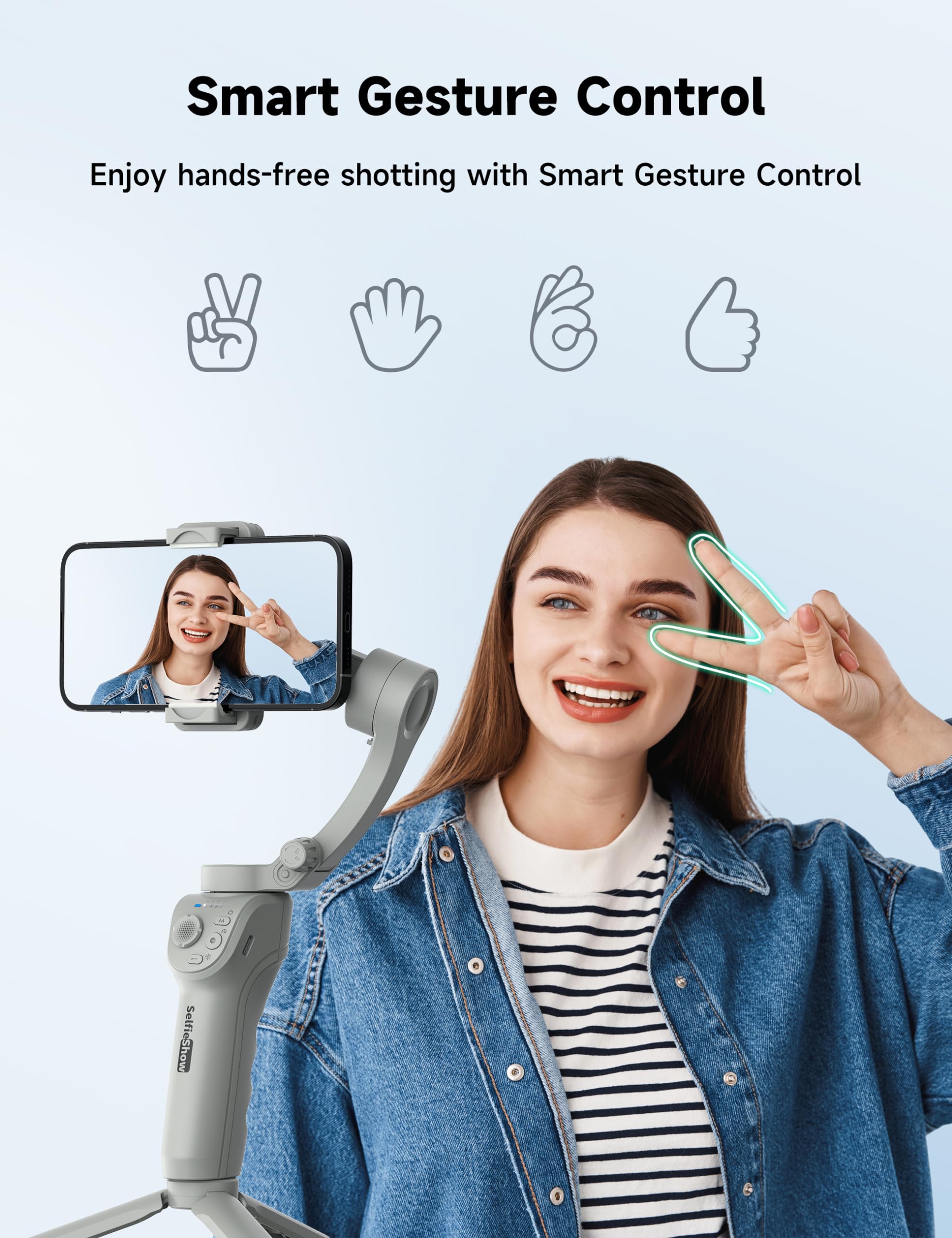 3-Axis Smartphone Gimbal Stabilizer with Face/Object Tracking - Portable Foldable Vlogging Stabilizer for iPhone 15/14/13/12 & Android - Perfect for YouTube, TikTok, Live Streaming & Travel Videos