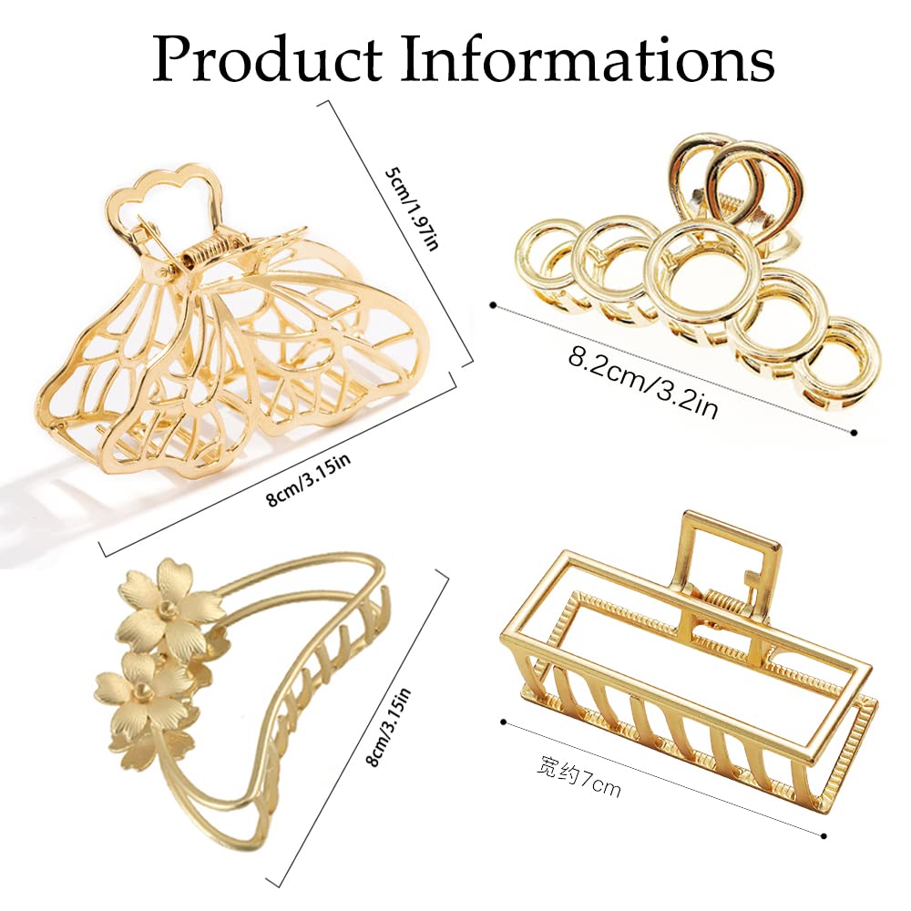 **4PCS Gold Metal Claw Hair Clips - Non-Slip Butterfly Flower Barrettes for Women & Girls | Perfect for Updos, Ponytails & Everyday Hairstyles**