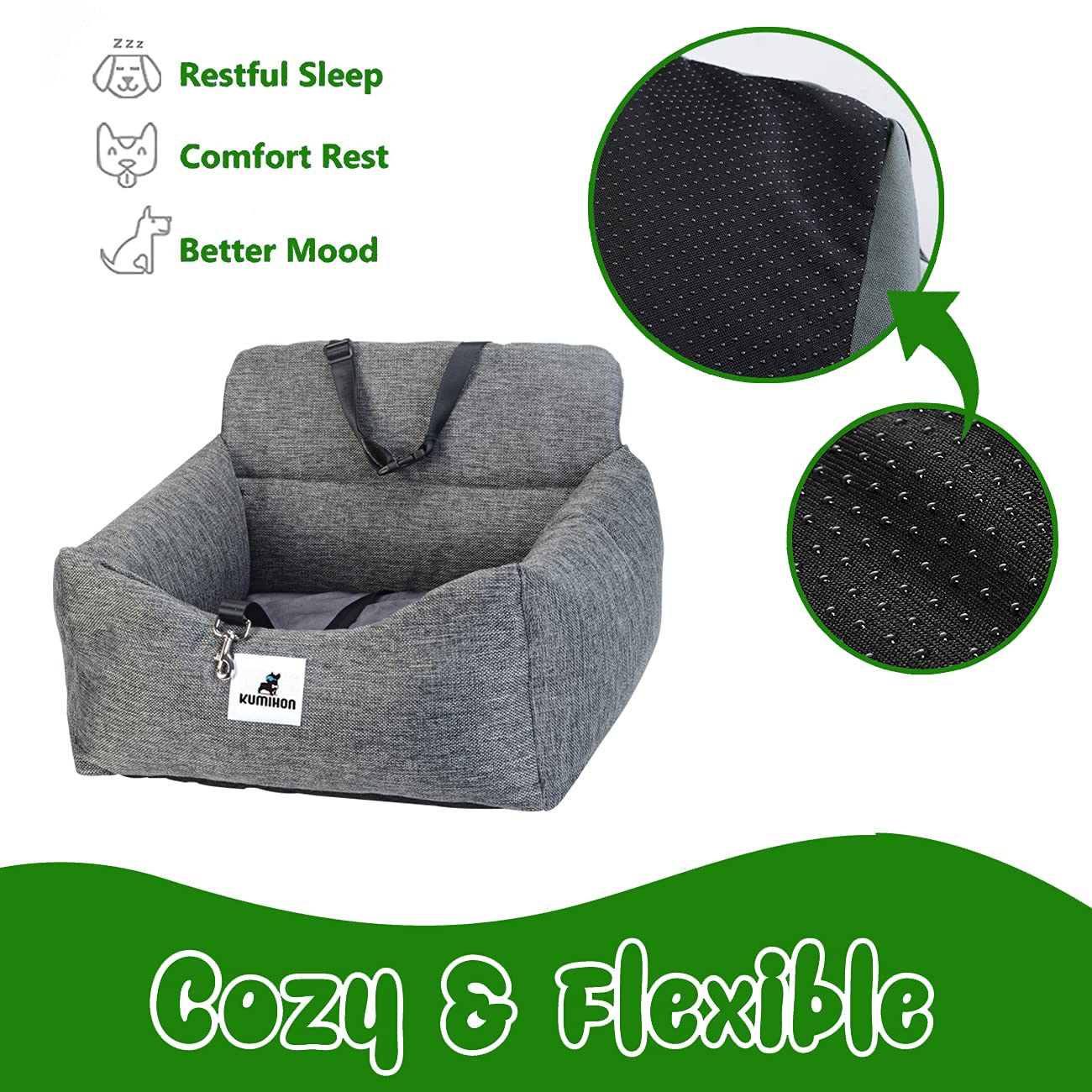 **Upgraded Deluxe Washable Dog Car Seat – Portable Pet Booster Seat with Clip-On Safety Leash, Travel Carrier for Small & Medium Dogs – Gray | Perfect for Road Trips, Vet Visits & Daily Commutes**