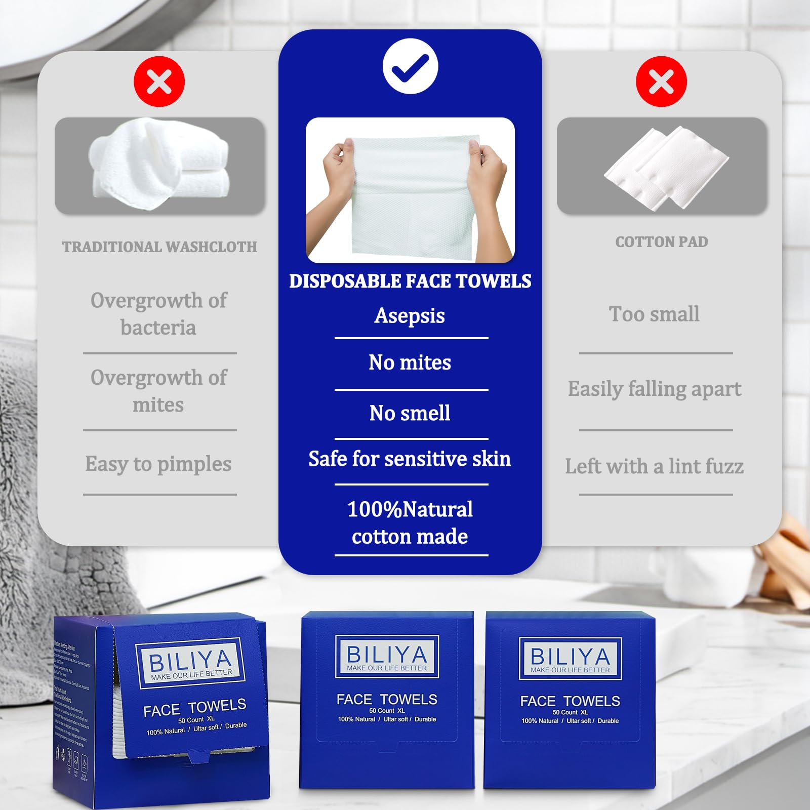 Disposable XL Face Towels - Ultra Soft Makeup Remover Wipes & Facial Cleaning Towels (100 Count, 2 Pack) - Perfect for Travel, Gym & Daily Skincare Routine
