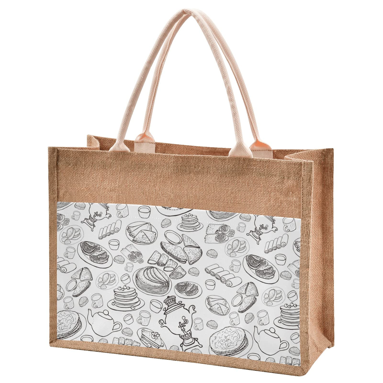 Eco-Friendly Jute Tote Bag for Beach, Shopping & Groceries - Reusable Burlap Straw Bag Perfect for Pancake Dessert, Wedding Gifts & Daily Use