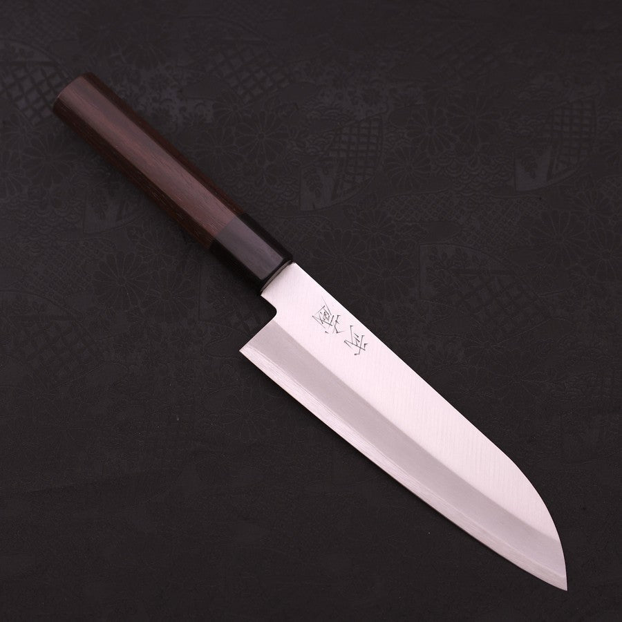 Premium Santoku Knife 170mm - Blue Super Stainless Steel Clad Blade, Polished Shitan Handle - Perfect for Slicing, Dicing & Chopping Vegetables, Meat & Fish