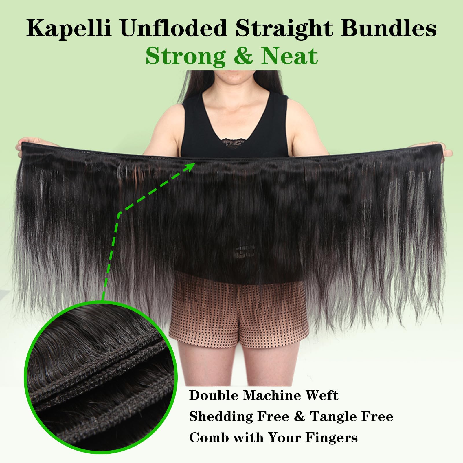 Kapelli 10A Brazilian Virgin Straight Human Hair Bundles with Closure 20 22 24+20 Inch - 3 Bundles Natural Black Remy Hair for Sew-in Weave, Extensions & Styling