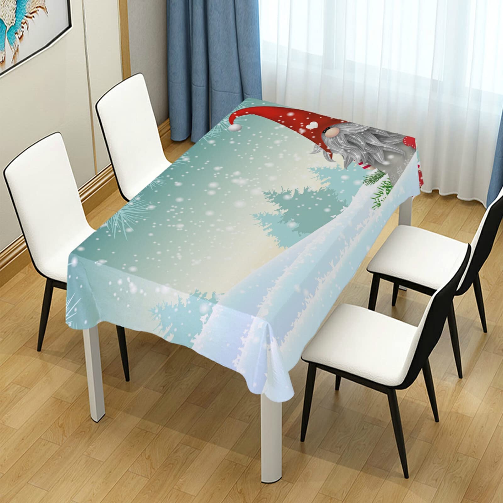 Premium Scandinavian Christmas Gnome Winter Snow Square Tablecloth - 54 Inch Polyester Holiday Party Decor for Dining Table, Festive Dinner, and Seasonal Celebrations