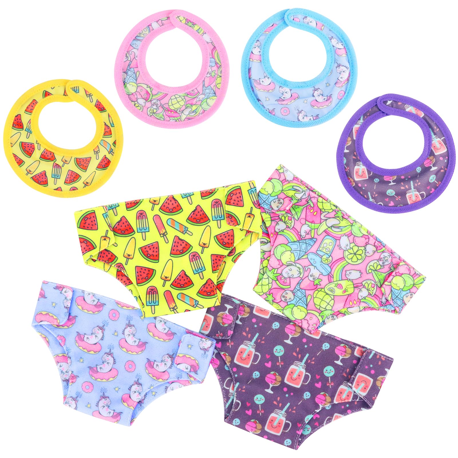 UNICORN ELEMENT Doll Diapers & Bibs Set for 14-18 Inch Baby Dolls - Soft Washable Doll Underwear & Feeding Accessories for Baby Girl Dolls - Perfect for Playtime, Pretend Care & Nursery Role Play