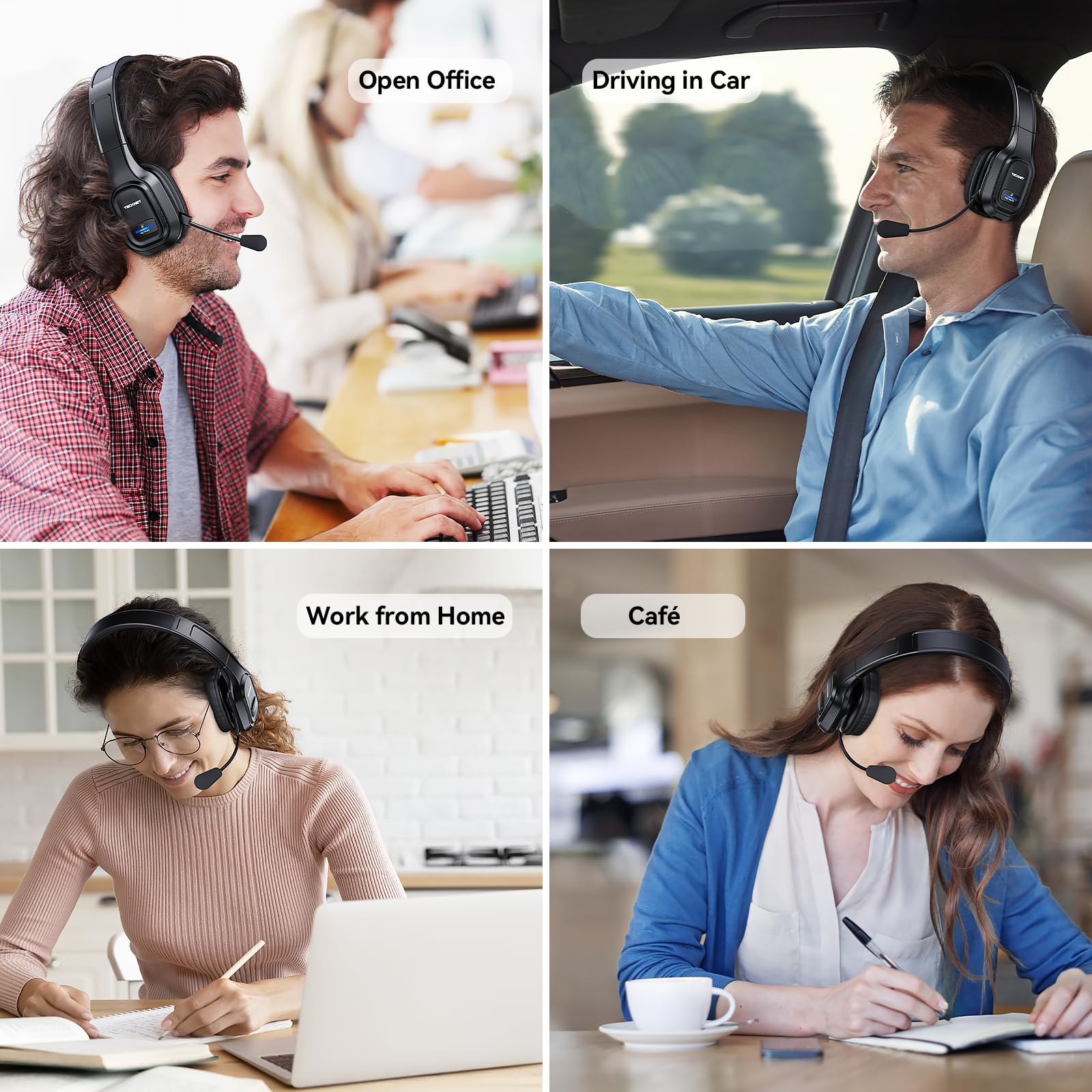 TECKNET Trucker Bluetooth Headphones with Microphone | Wireless Noise Canceling On-Ear Headset | Hands-Free for Cell Phone, Computer, Office & Home | Ideal for Call Centers, Skype Calls & Long-Distance Driving