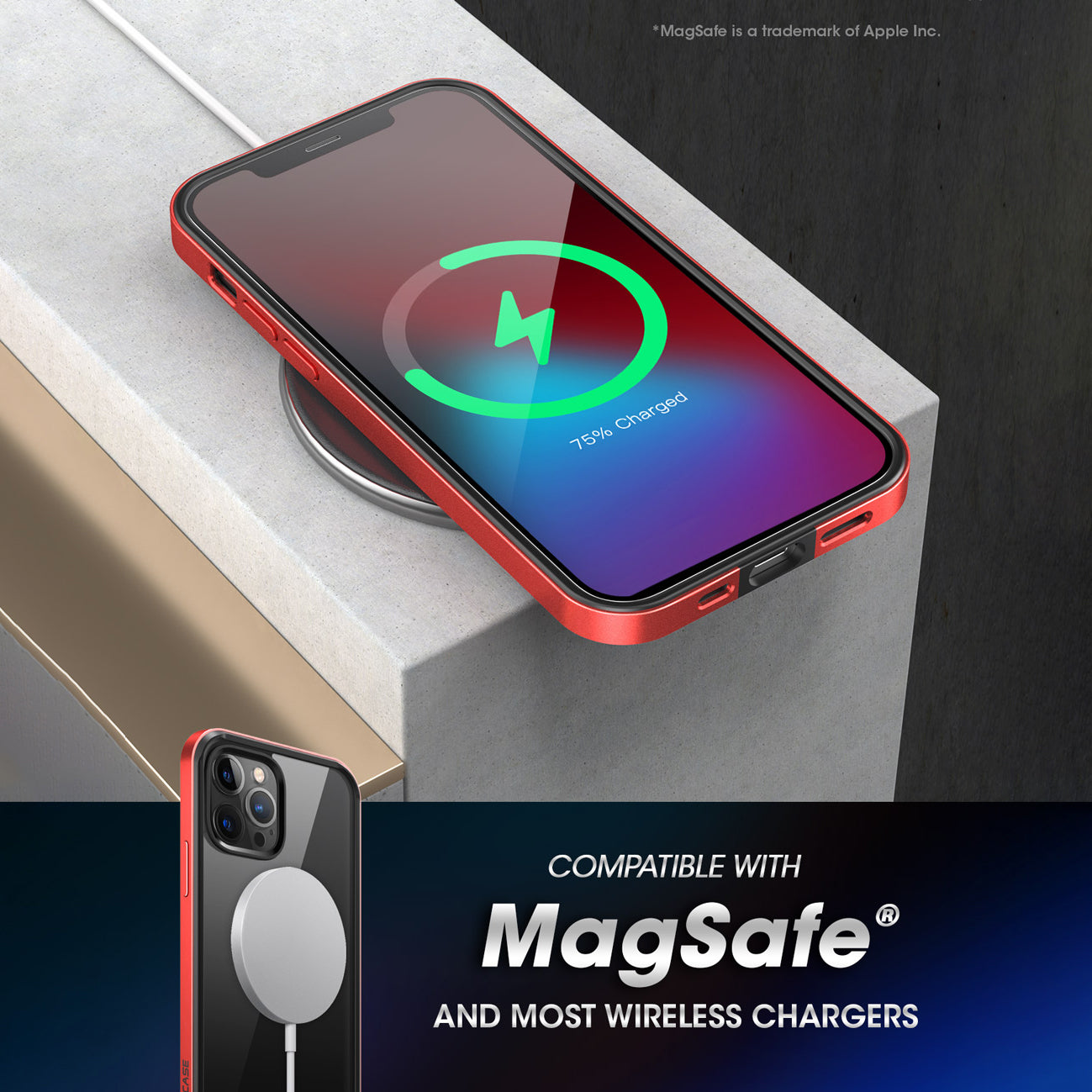 iPhone 12 Pro 6.1 Inch Case - Unicorn Beetle Edge Clear Bumper with Metallic Red Trim | Shockproof Protective Cover for Everyday Use, Work & Outdoor Activities