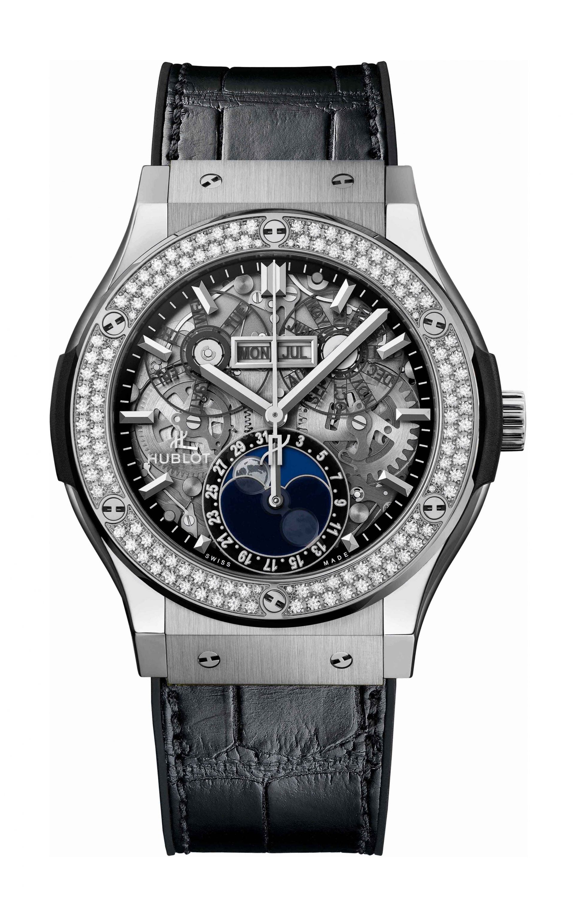 Hublot Classic Fusion Aerofusion Moonphase Titanium & Diamond Men's Watch - Luxury Swiss Timepiece for Business & Formal Occasions