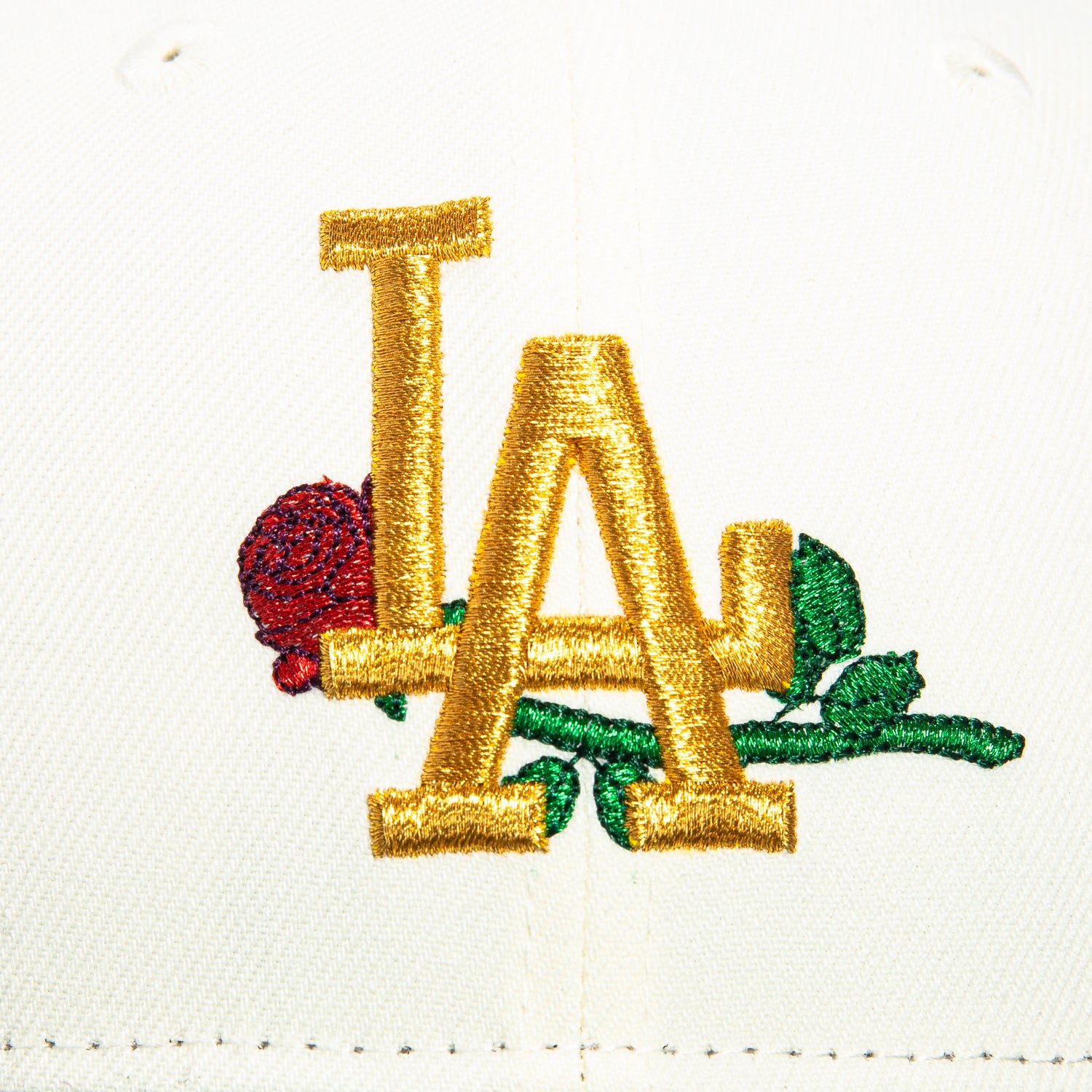 New Era 59Fifty Los Angeles Dodgers Rose Embroidered Baseball Cap - White & Green Snapback Hat for Men & Women | Dodgers Fan Gear, Sports Fashion Accessory for Baseball Games & Streetwear