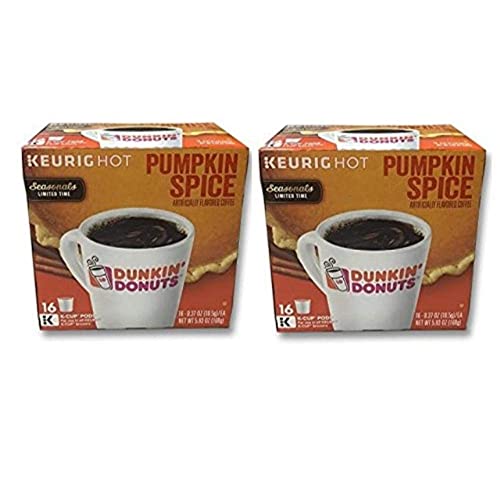 32 Count Dunkin' Donuts Pumpkin Spice Flavored Coffee K-Cups - Compatible with Keurig K-Cup & 2.0 Brewers - Perfect for Fall Mornings, Office Coffee Breaks & Cozy Evenings
