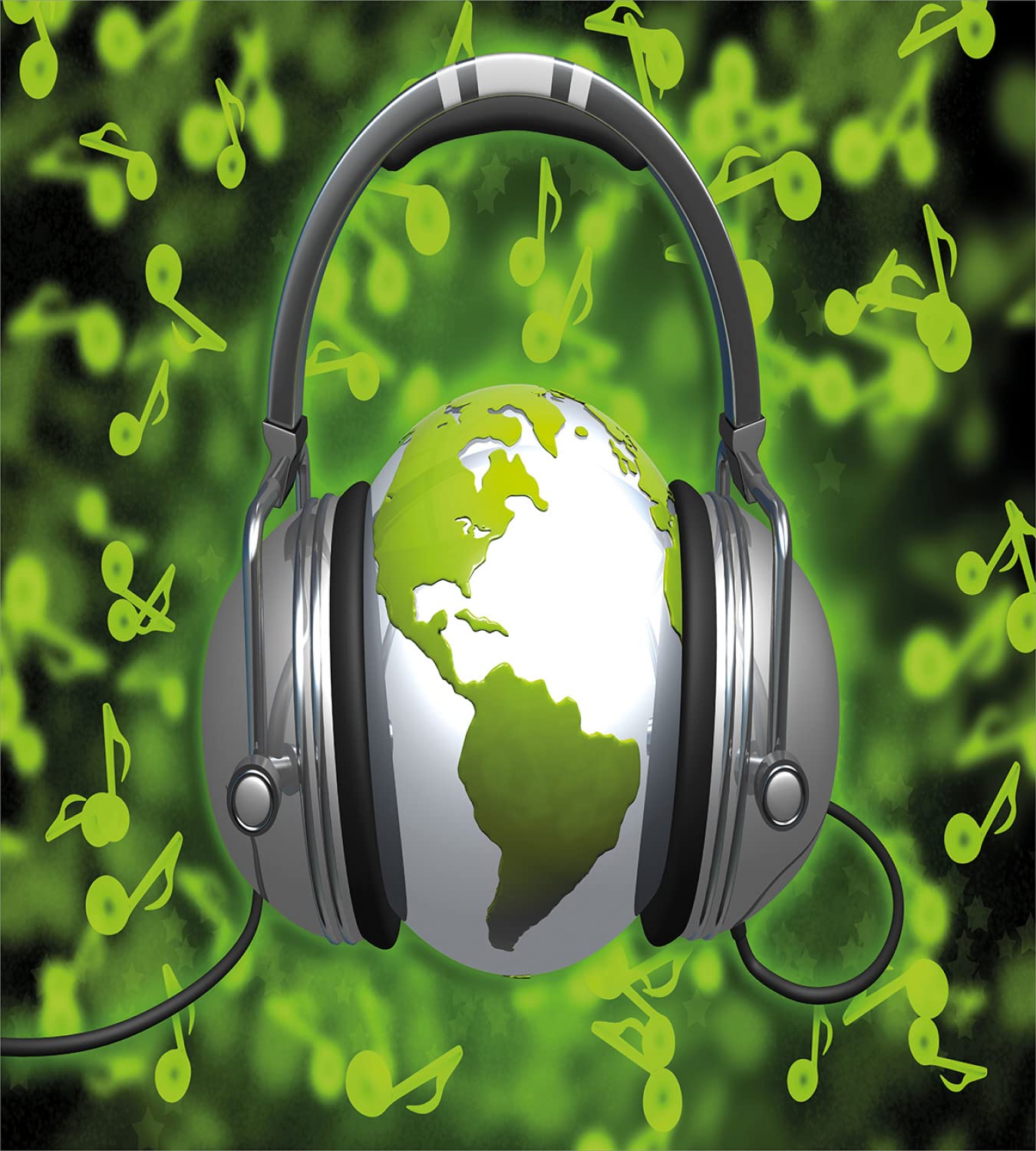Ambesonne World Music Duvet Cover Set - DJ Headphones, Musical Notes & Globe Design, 2-Piece King Size Bedding with 4 Pillowcases in Lime Green & Grey - Perfect for Music Lovers' Bedrooms & DJ-Themed Decor
