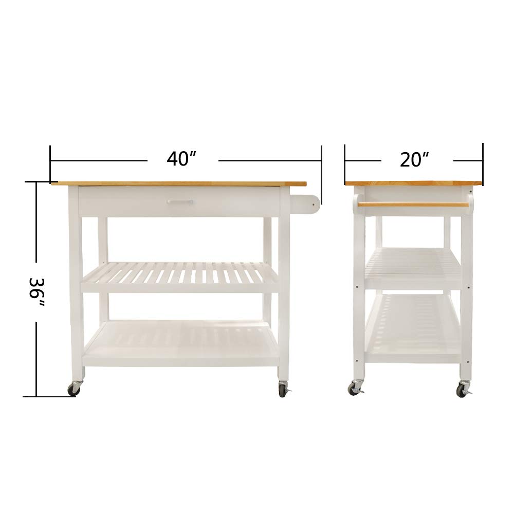 Goujxcy White Kitchen Island on Wheels with Storage, Rolling Kitchen Cart with Lockable Casters, Adjustable Shelves, Drawers & Cabinets - Perfect for Small Kitchens, Dining Rooms & Home Office Spaces