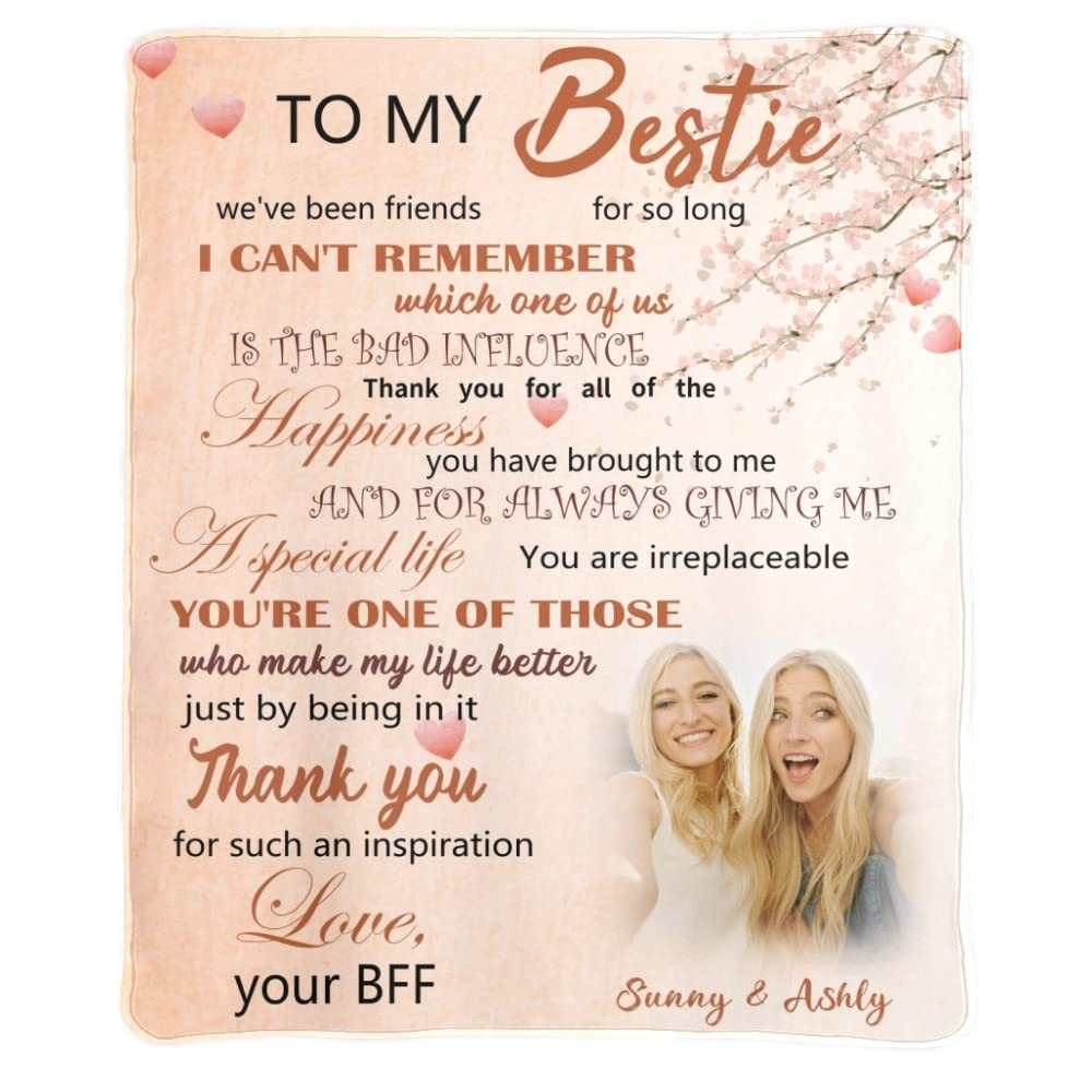 Personalized Best Friend Blanket with Name & Photo - Customized Birthday Gift for Women, Teen Girls & BFFs - Long Distance Friendship Gift for Soul Sisters - Perfect for Anniversaries, Christmas & Special Occasions