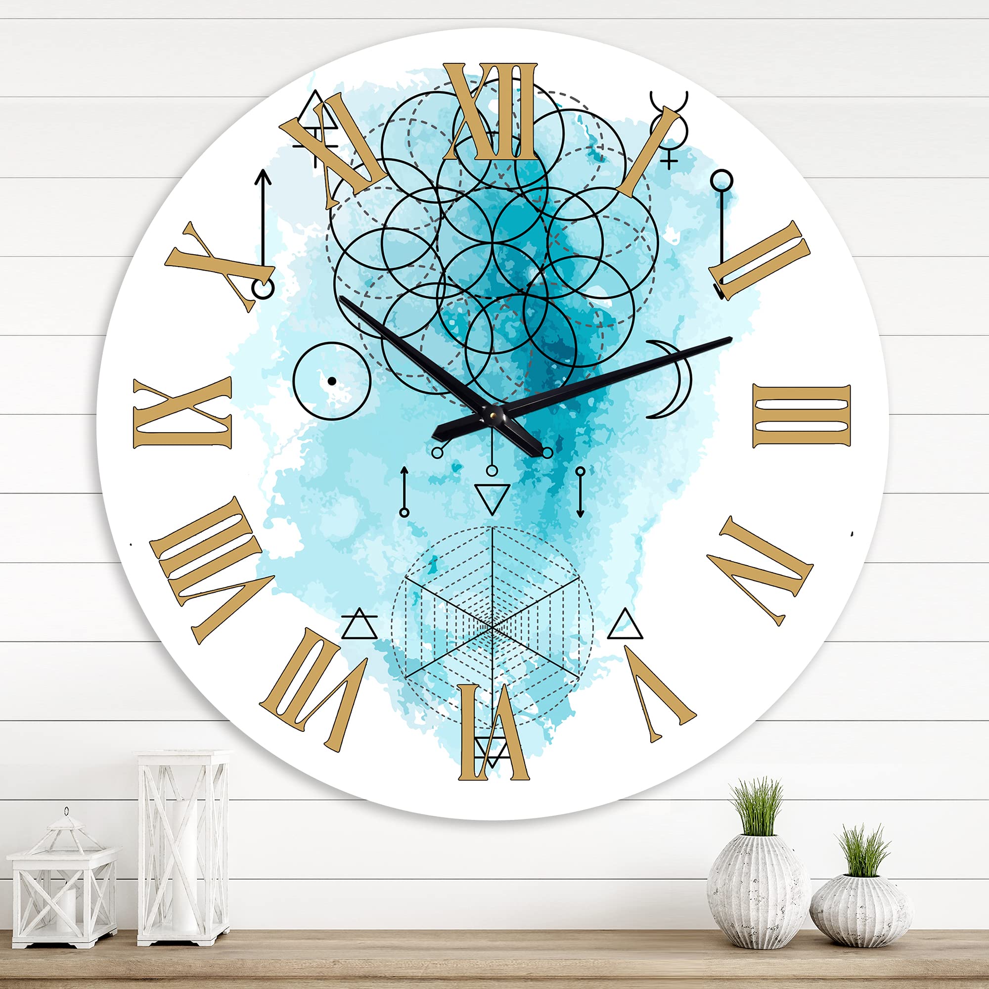 Bohemian Eclectic Wall Clock - Sacred Geometry & Alchemy Design, Large Geometric Wall Decor for Bedroom, Living Room & Office | Perfect for Boho, Vintage & Spiritual Home Decor