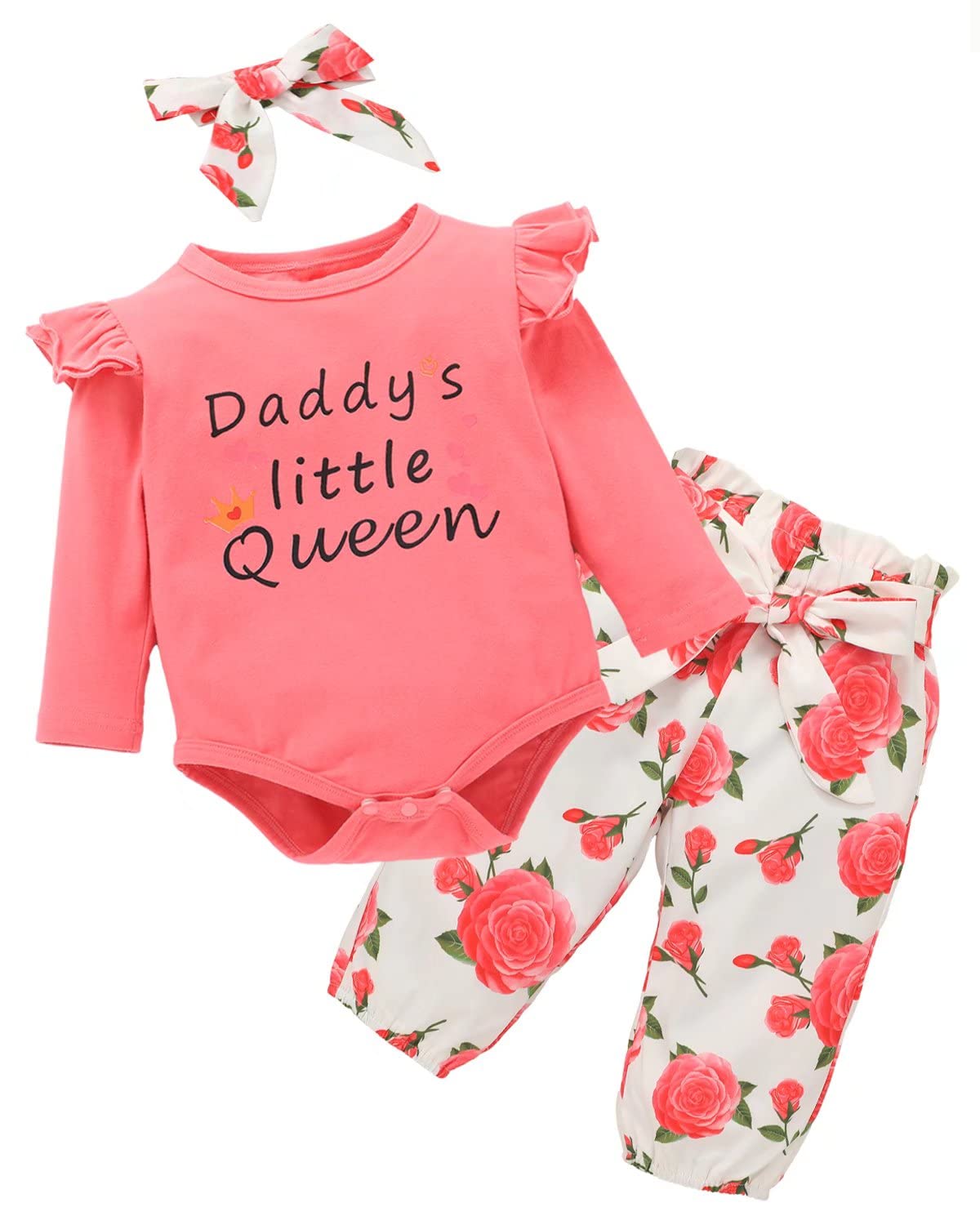 BINPAW Newborn Baby Girl Clothes Floral Outfit Set - Soft Cotton Romper & Headband for Newborn Photography, Christening, and Special Occasions