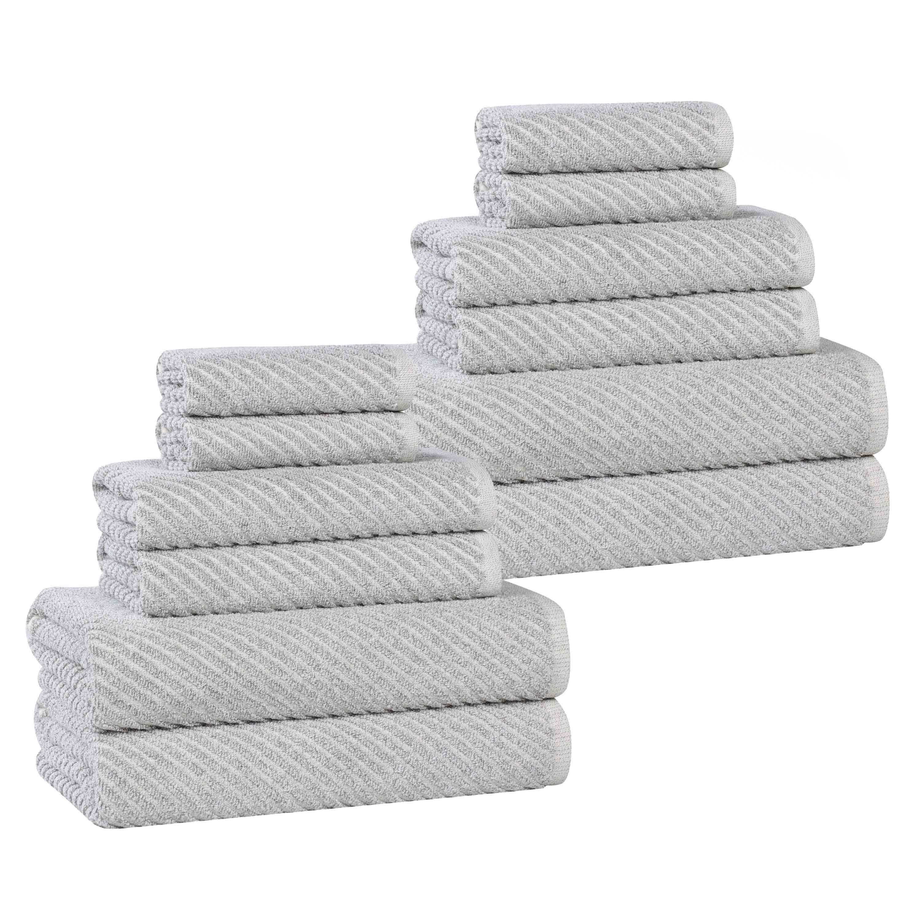 Amelia 12-Piece Cotton Blend Towel Set - Medium Weight Diagonal Stripes for Bath, Spa & Beach - Soft & Absorbent Luxury Towels