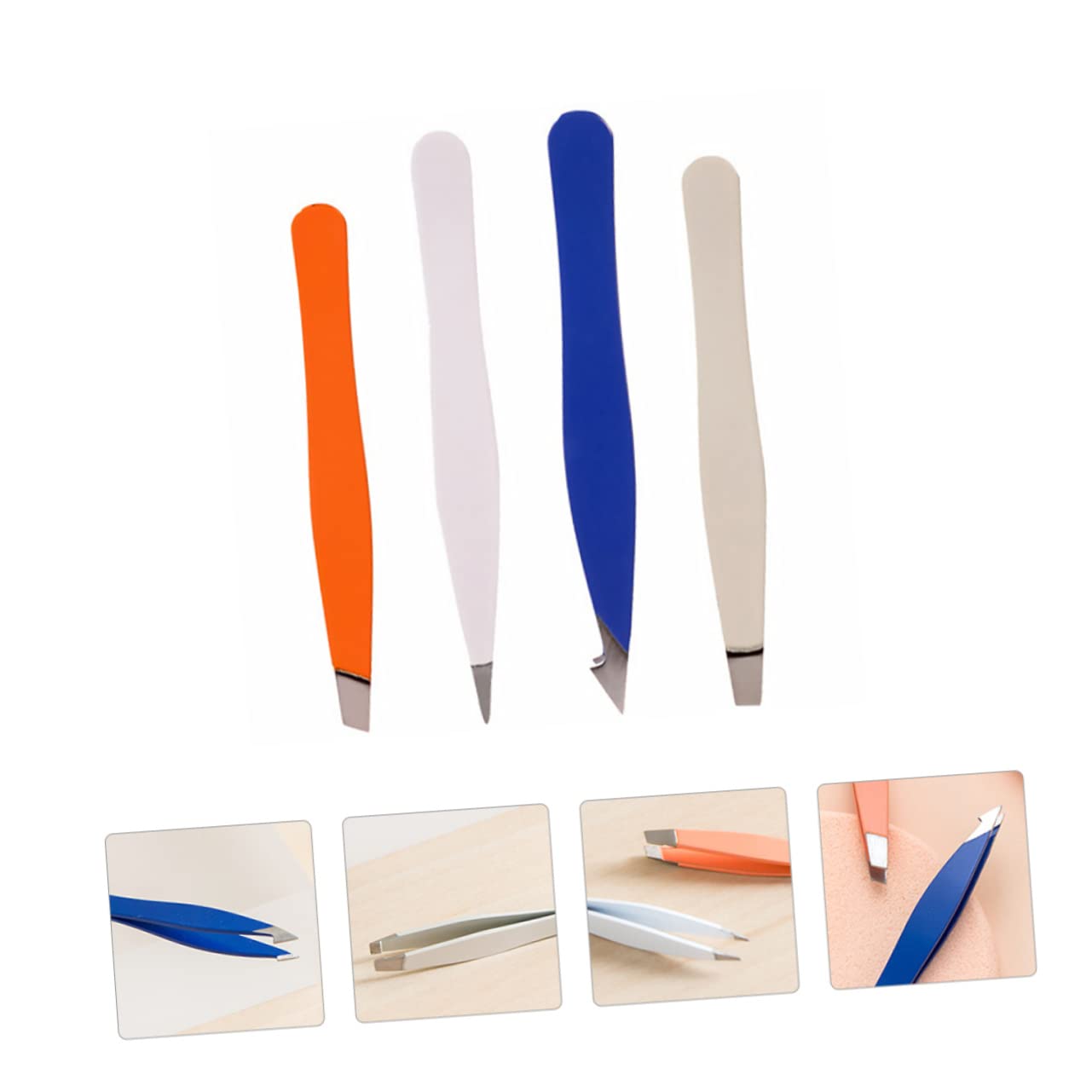 Precision Stainless Steel Eyebrow Tweezers Set of 4 - Professional Eyebrow Shaping & Grooming Tools for Perfect Brows at Home or Salon