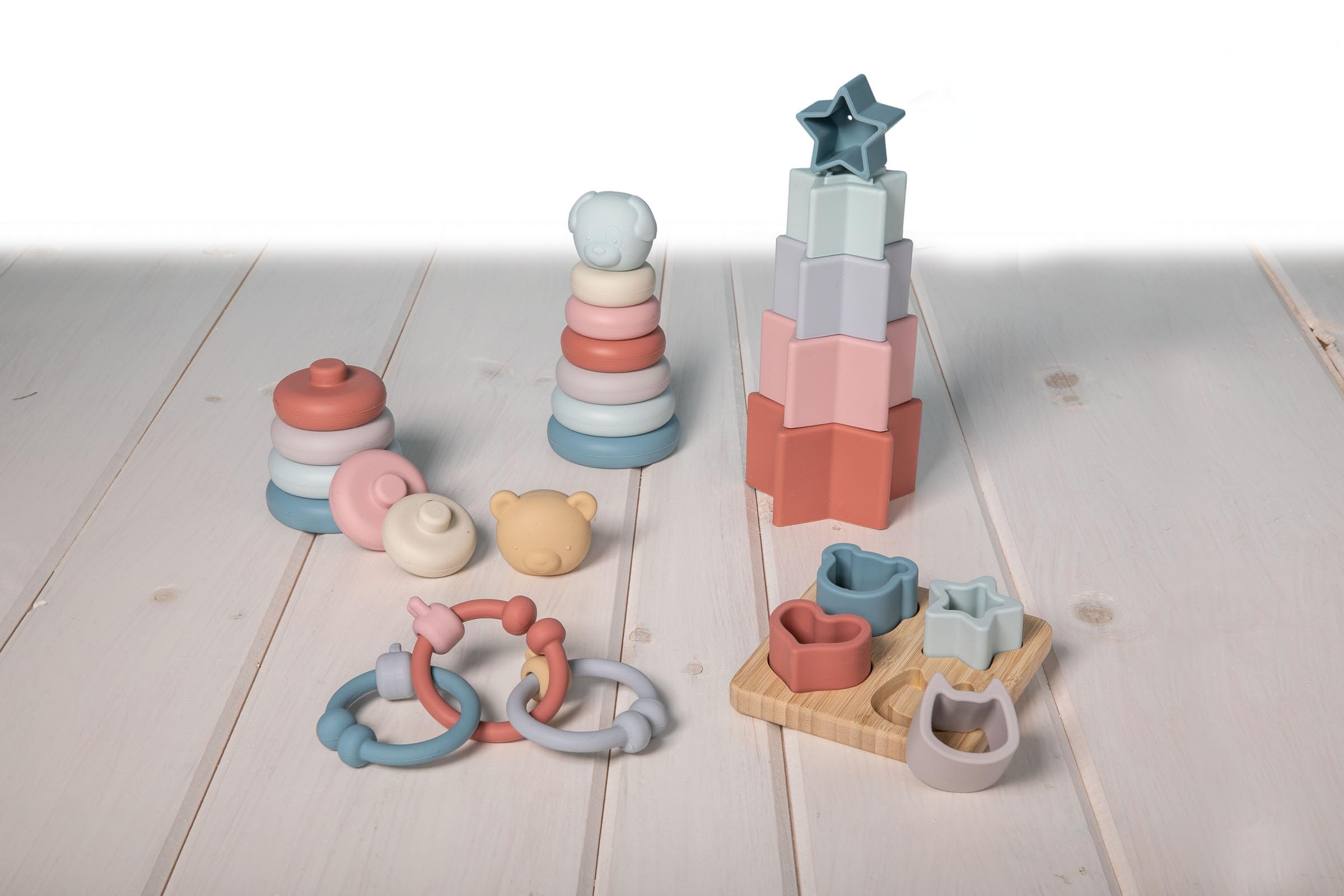 Mary Meyer Simply Silicone Stacking Rings for Babies & Toddlers 6+ Months - 6-Inch Puppy Design, Safe & Soft Preschool Learning Toy for Fine Motor Skills - Perfect for Playtime, Daycare & Baby Shower Gifts