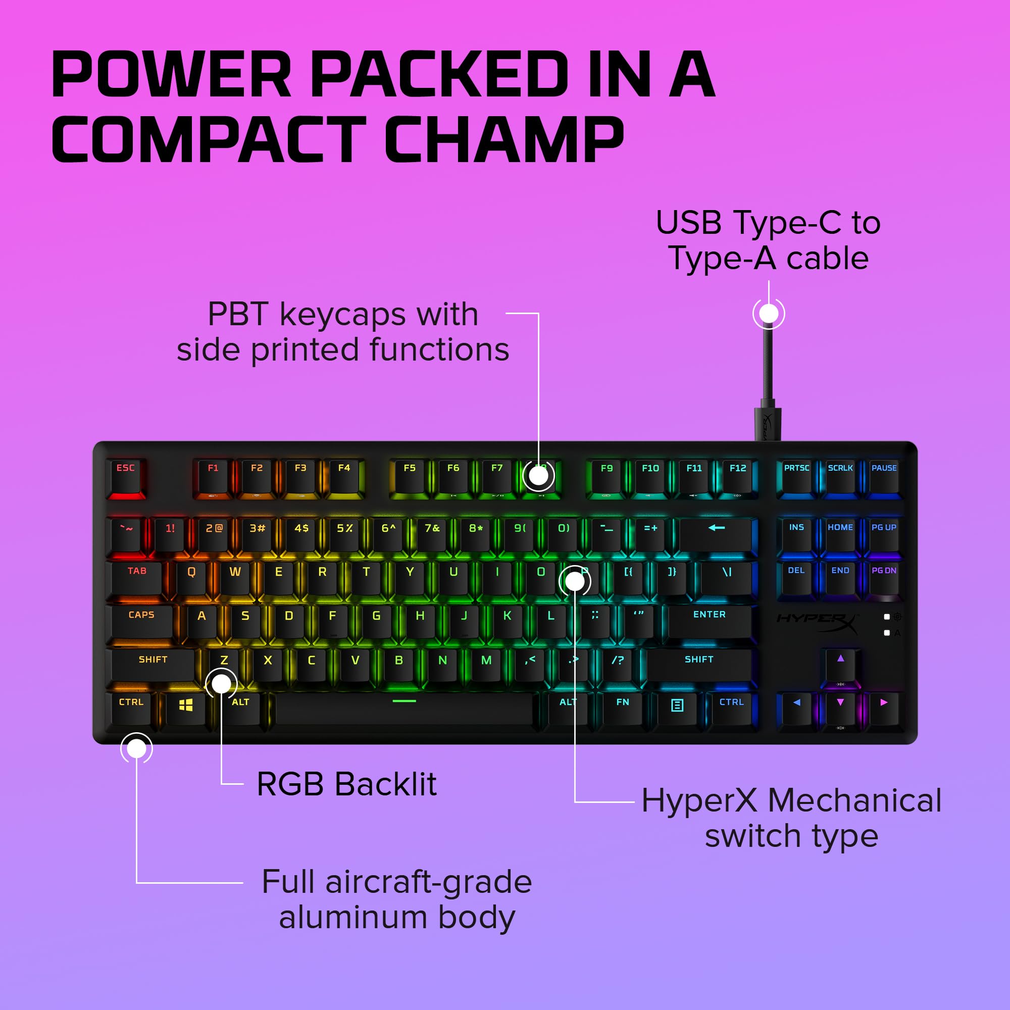 HyperX Alloy Origins Core PBT Mechanical Gaming Keyboard - RGB, Compact & Durable for Esports & Office