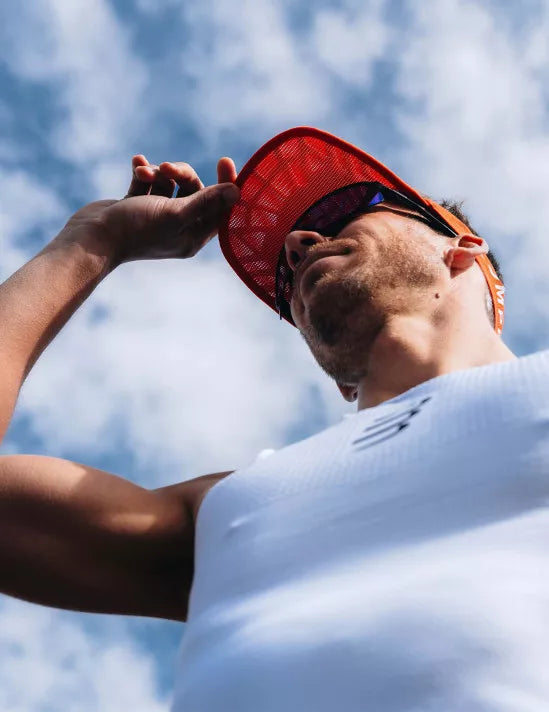 Compressport Spiderweb Ultralight Running Visor - Core Red/White - Breathable Sun Protection for Outdoor Sports & Hiking