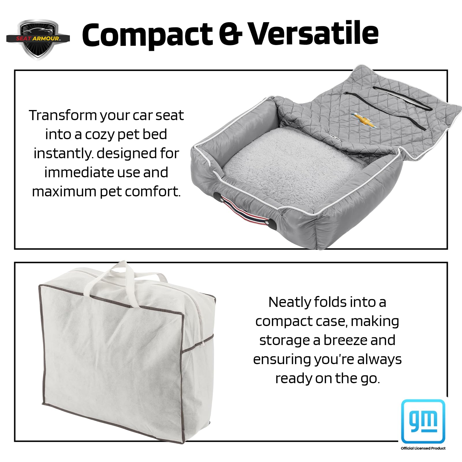 **Seat Armour Chevrolet PetBed2GO Dog Car Seat Cover – 2-in-1 Pet Bed & Car Seat Protector – Waterproof, Non-Slip, Full Protection – 26x20x6 in, 3.5 lbs, Gray – Perfect for Travel, Road Trips & Daily Commutes**