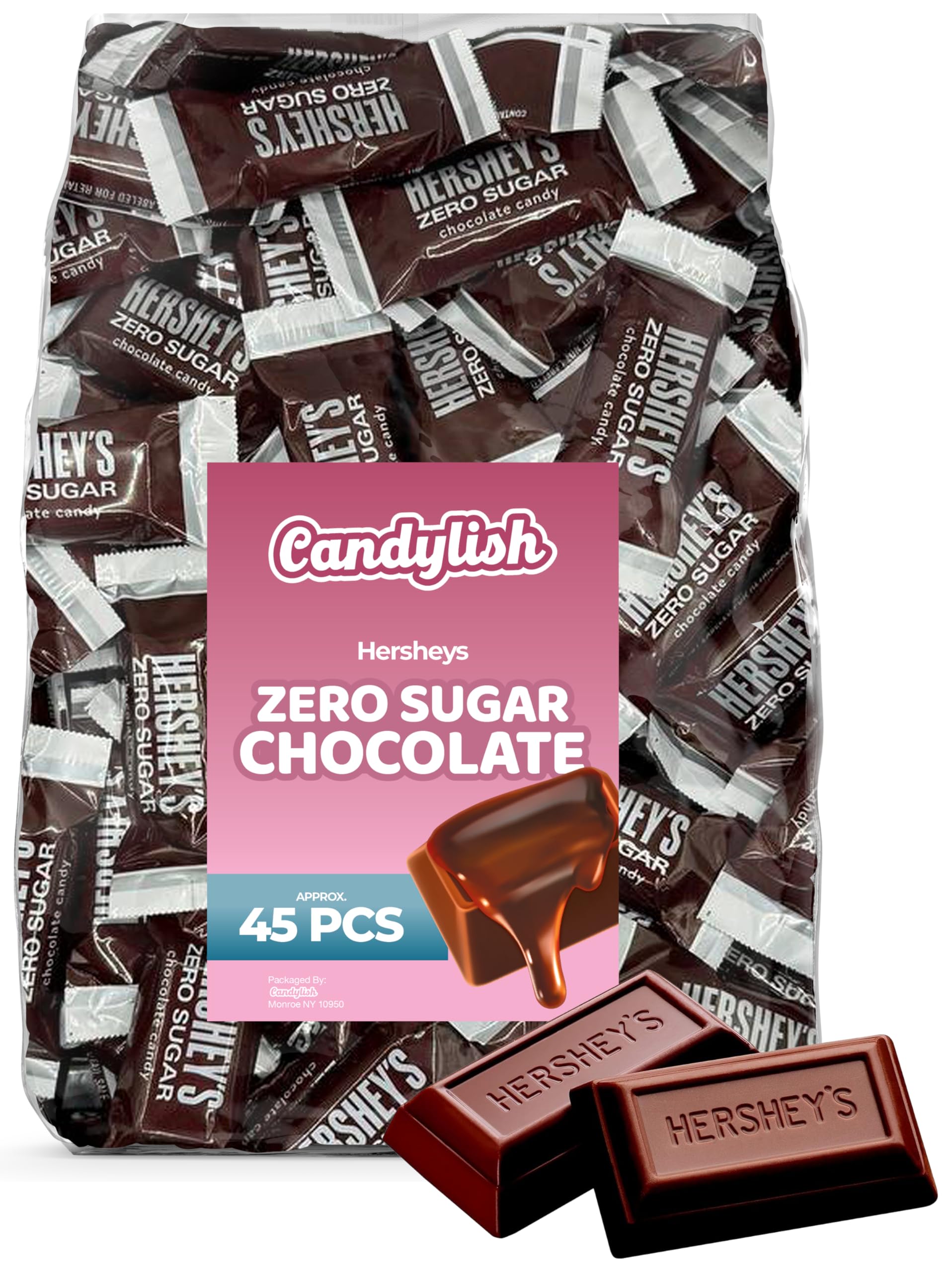 Hershey's Zero Sugar Milk Chocolate Candy Bars - 45 Count Bulk Pack | Sugar-Free Chocolate Snacks for Diabetics & Keto Diet | Perfect for Halloween, Christmas & Party Favors