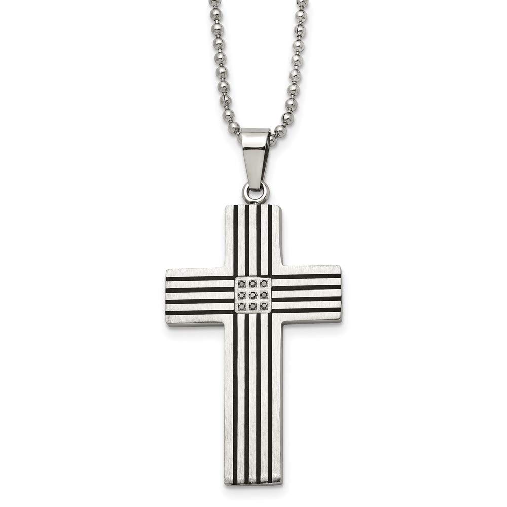 Stainless Steel Striped & Black Diamond Cross Pendant Necklace - 22 Inch Chain for Women & Men - Perfect for Gifts, Weddings, Church & Everyday Wear