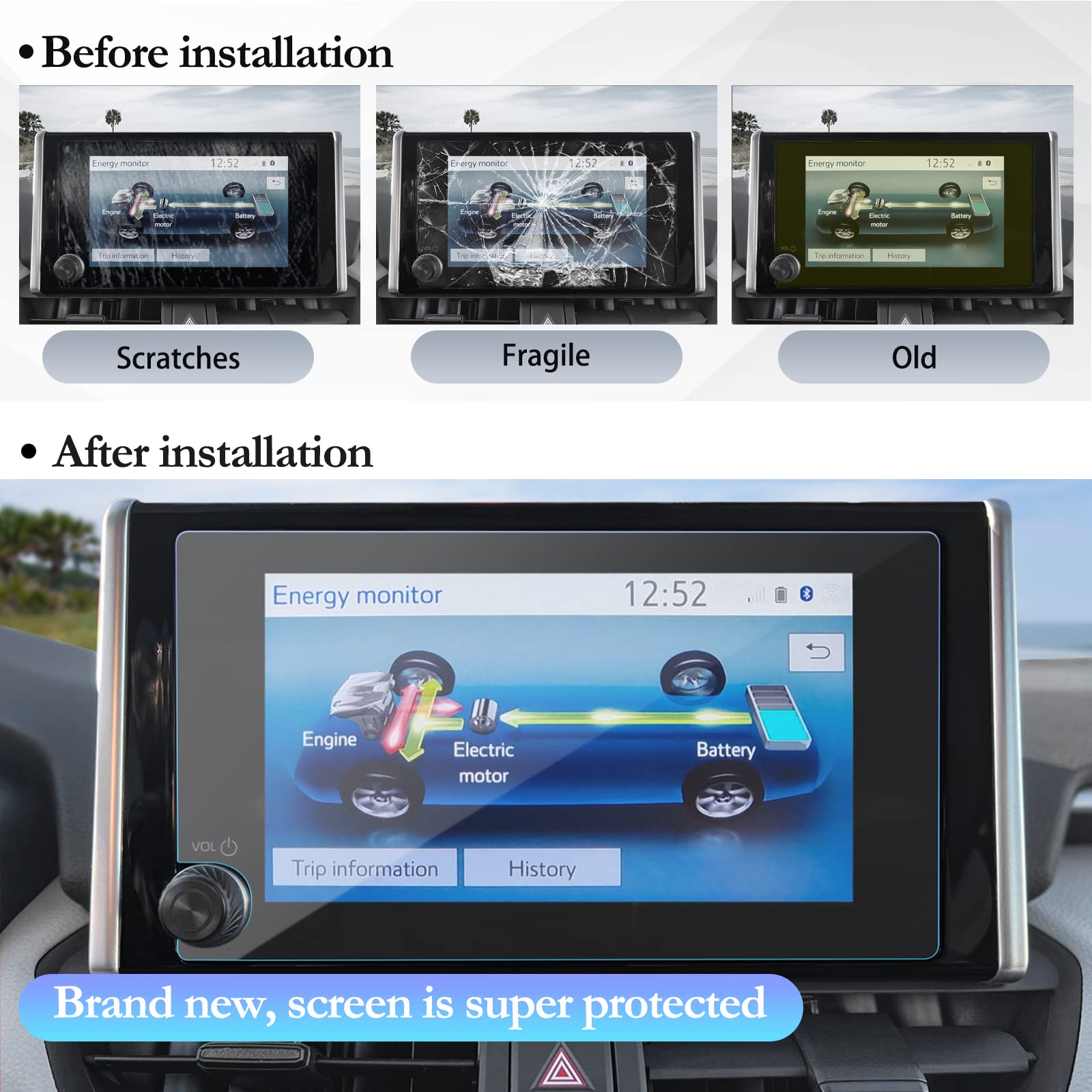 SKTU Premium Tempered Glass Screen Protector for 2023-2025 Toyota RAV4/RAV4 Hybrid - 8 Inch HD Clear Navigation Display Protection - Anti-Scratch & Bubble-Free - Perfect for Daily Driving & Road Trips