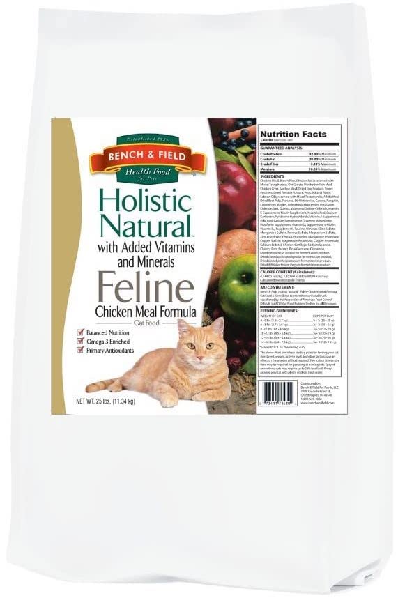 Premium Holistic Natural Adult Dry Cat Food - Chicken Meal & Brown Rice Recipe, 25lb Bag | High Protein Grain-Inclusive Kibble for Indoor & Outdoor Cats | Supports Healthy Digestion & Shiny Coat