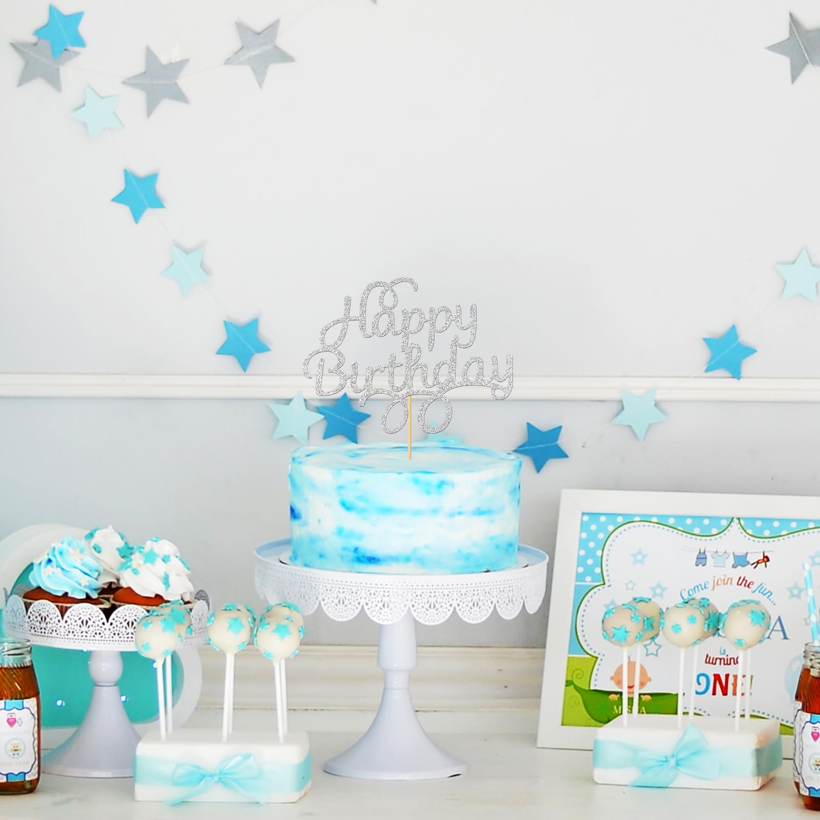 Silver Glitter Happy Birthday Cake Topper - Elegant Party Decor for Adults & Kids | Perfect for Birthday Cakes, Cupcakes & Dessert Tables