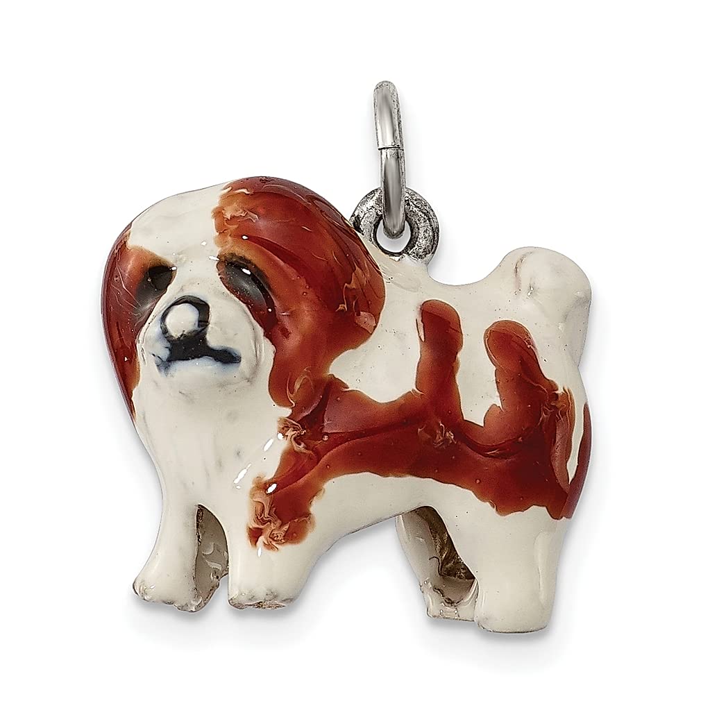 925 Sterling Silver Enameled Coton de Tulear Dog Charm Necklace - Dainty Animal Pendant Jewelry for Women - Perfect Gift for Her - Birthday, Anniversary & Everyday Wear